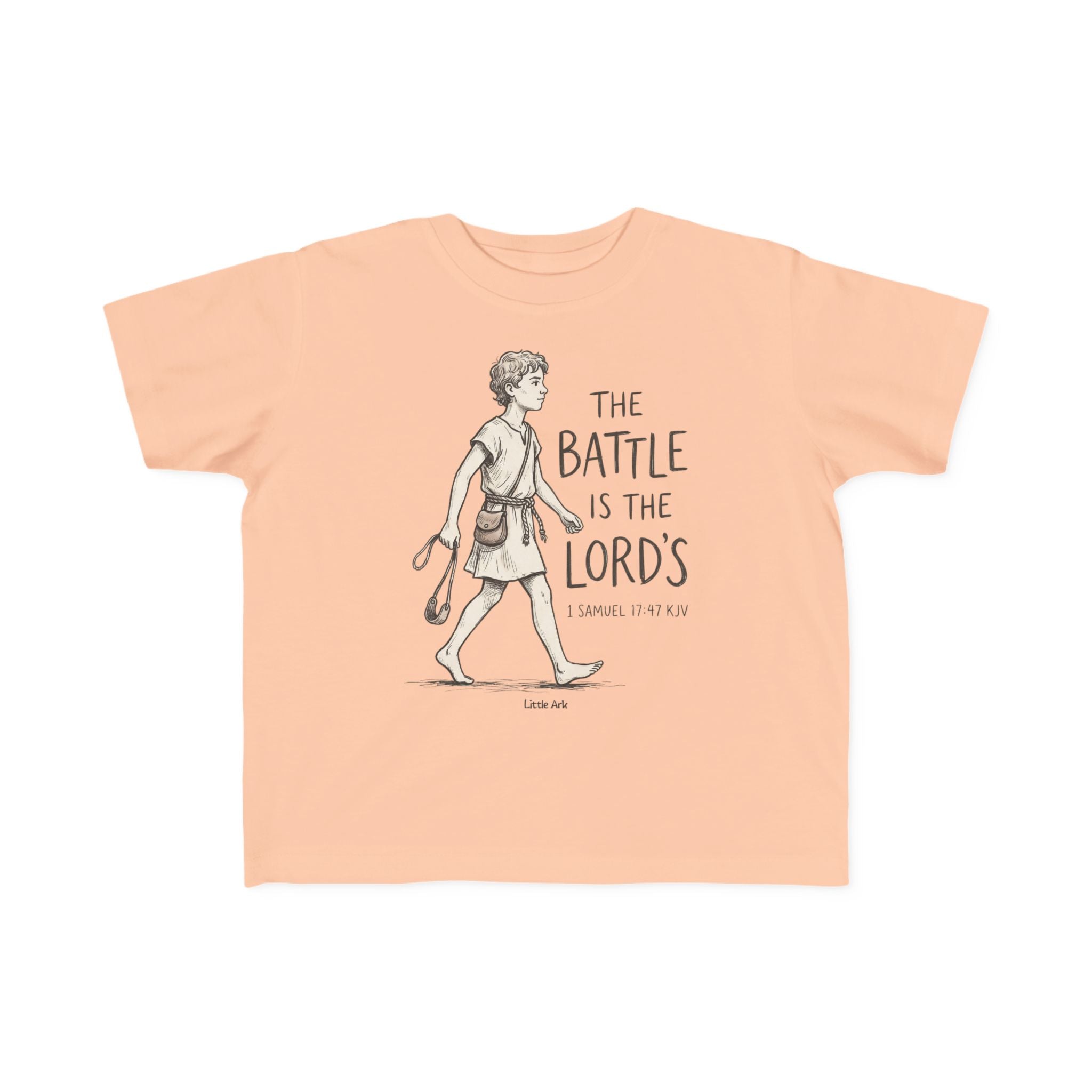 'The Battle Is The Lord's' Toddlers Tee in Peachy – Kids clothes | Little Ark | Christian Clothing Brand
