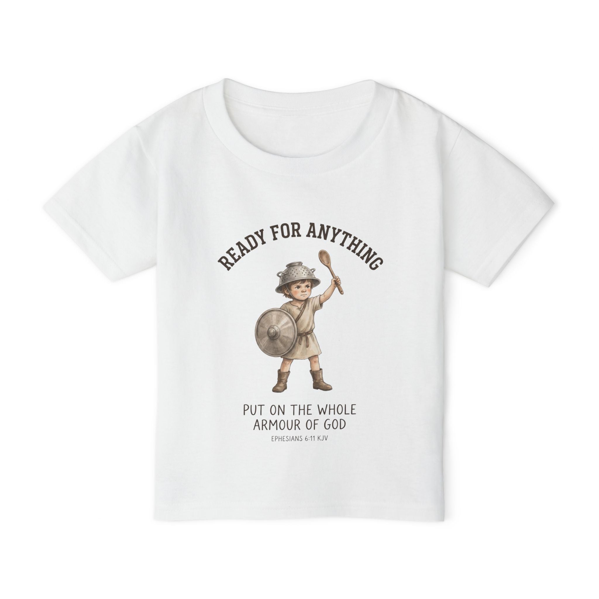 'Ready for Anything' - Armor of God Toddlers Tee in White – Kids clothes | Little Ark | Christian Clothing Brand