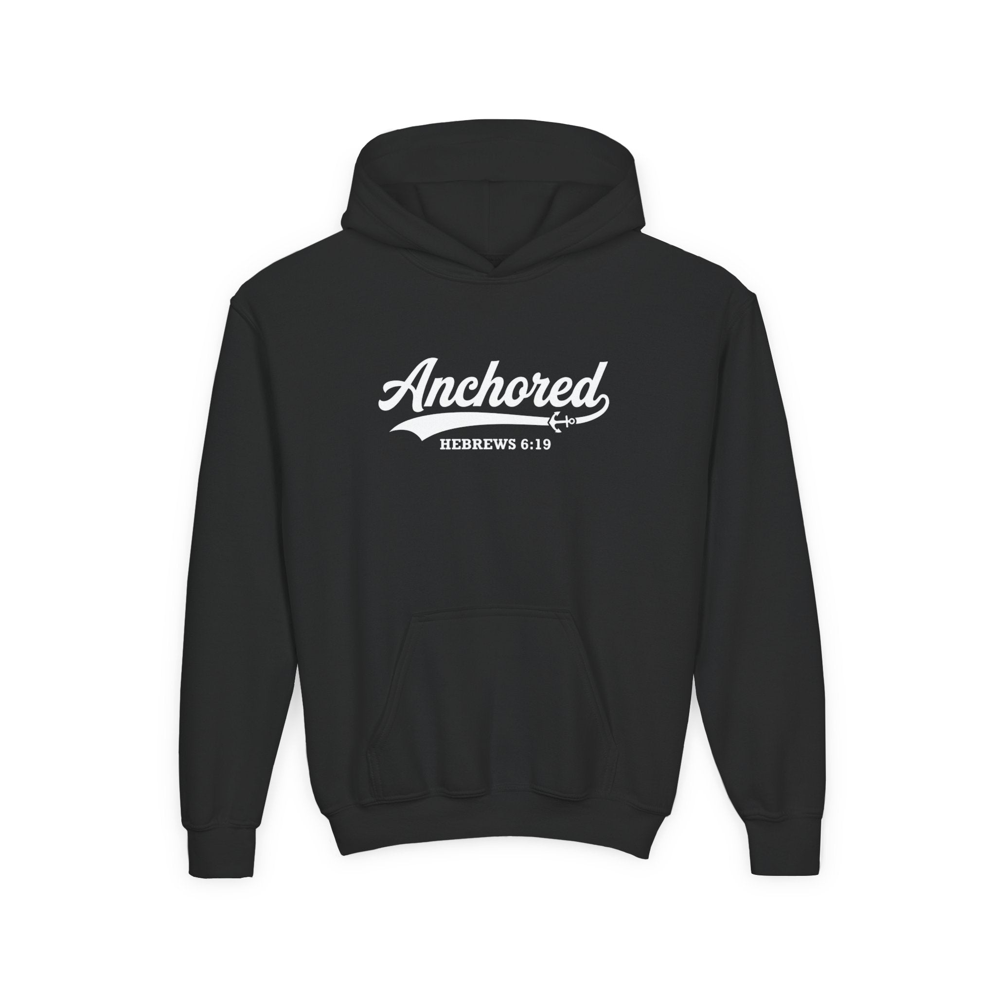 'Anchored - 'Hebrews 6:19' Kids Pullover Hoodie in Black – Kids clothes | Little Ark | Christian Clothing Brand