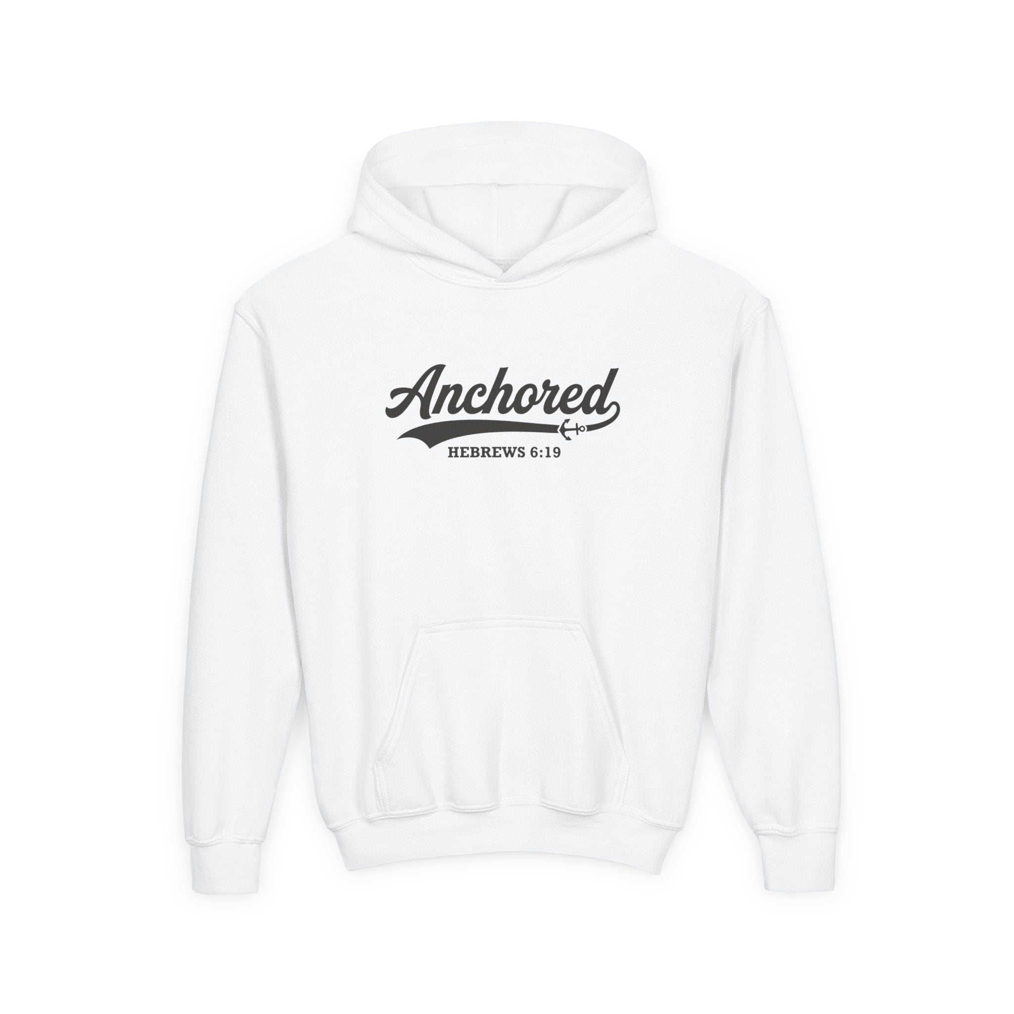 'Anchored - 'Hebrews 6:19' Kids Pullover Hoodie in White – Kids clothes | Little Ark | Christian Clothing Brand