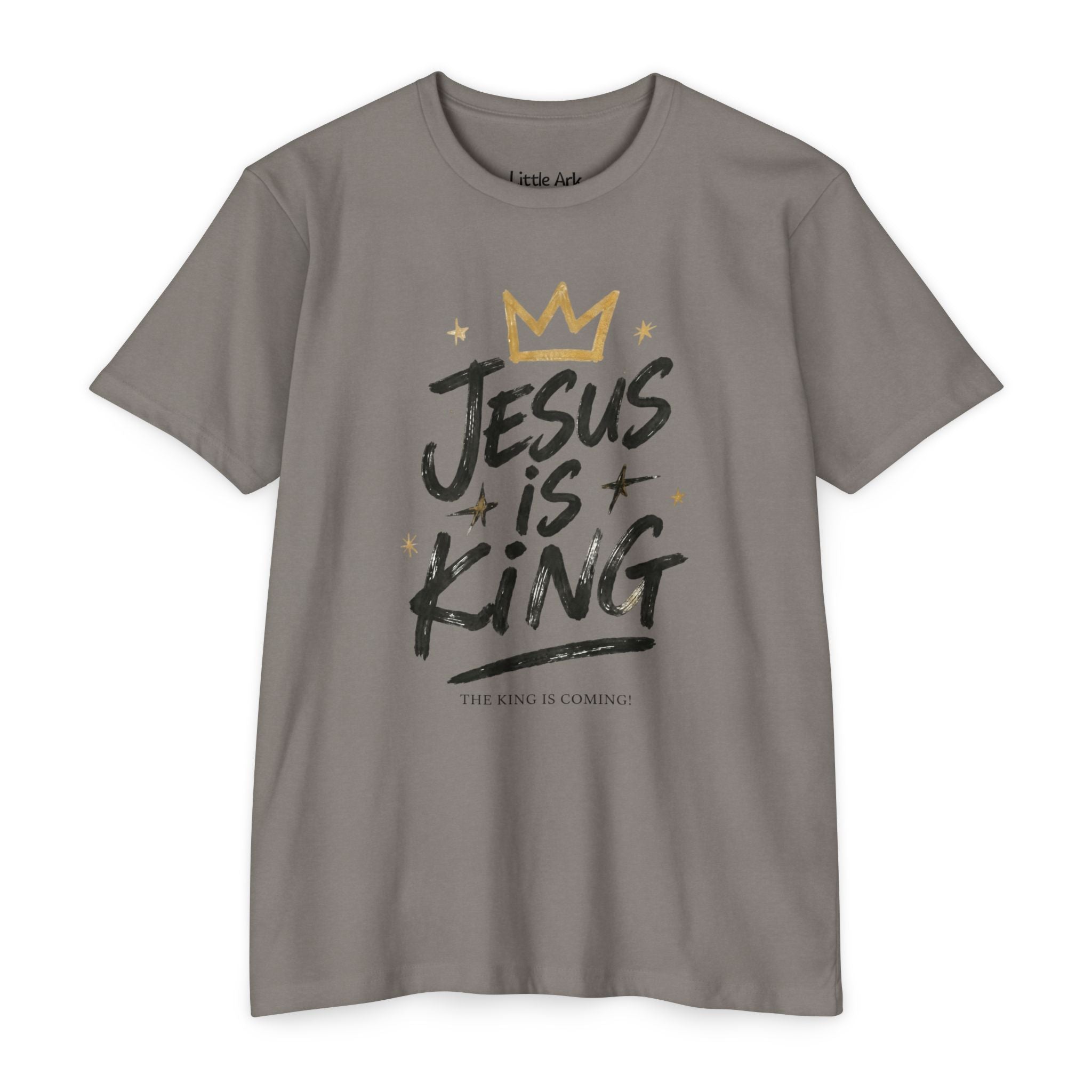 'Jesus Is King' Mens CVC Jersey Tee in CVC Stone Gray – T-Shirt | Little Ark | Christian Clothing Brand