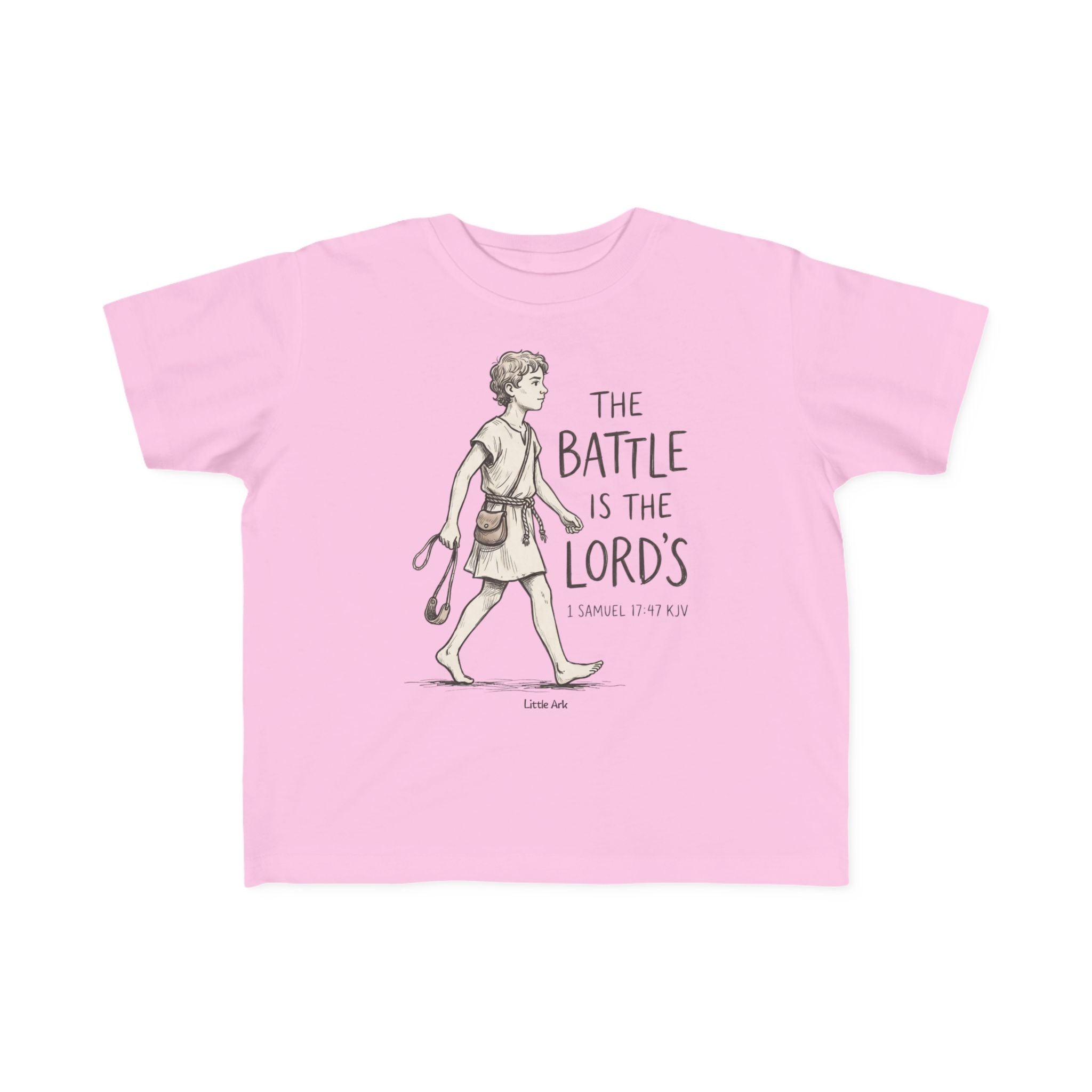 'The Battle Is The Lord's' Toddlers Tee in Pink – Kids clothes | Little Ark | Christian Clothing Brand