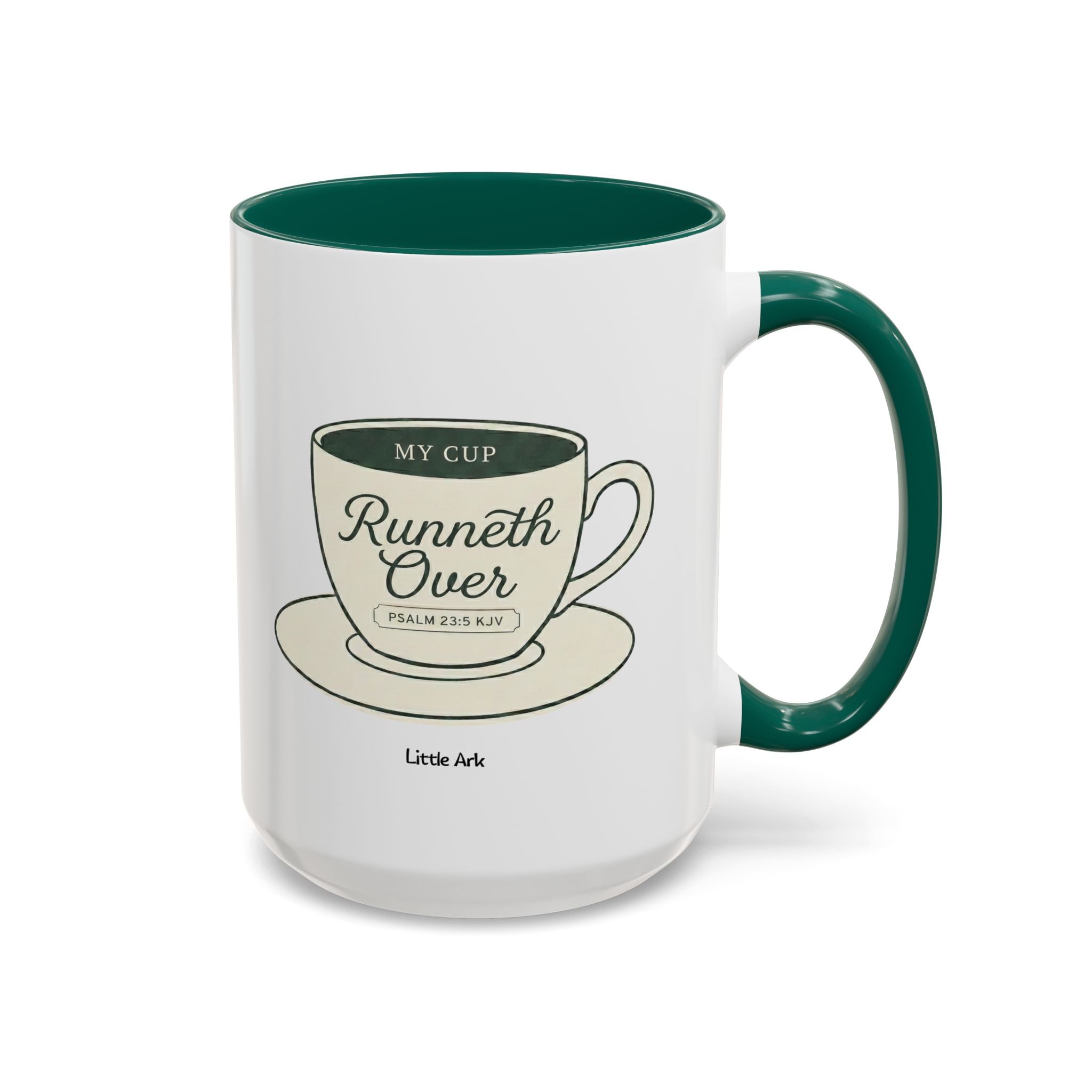 'My Cup Runneth Over' Ceramic Mug in 15oz Green – Mug | Little Ark | Christian Clothing Brand