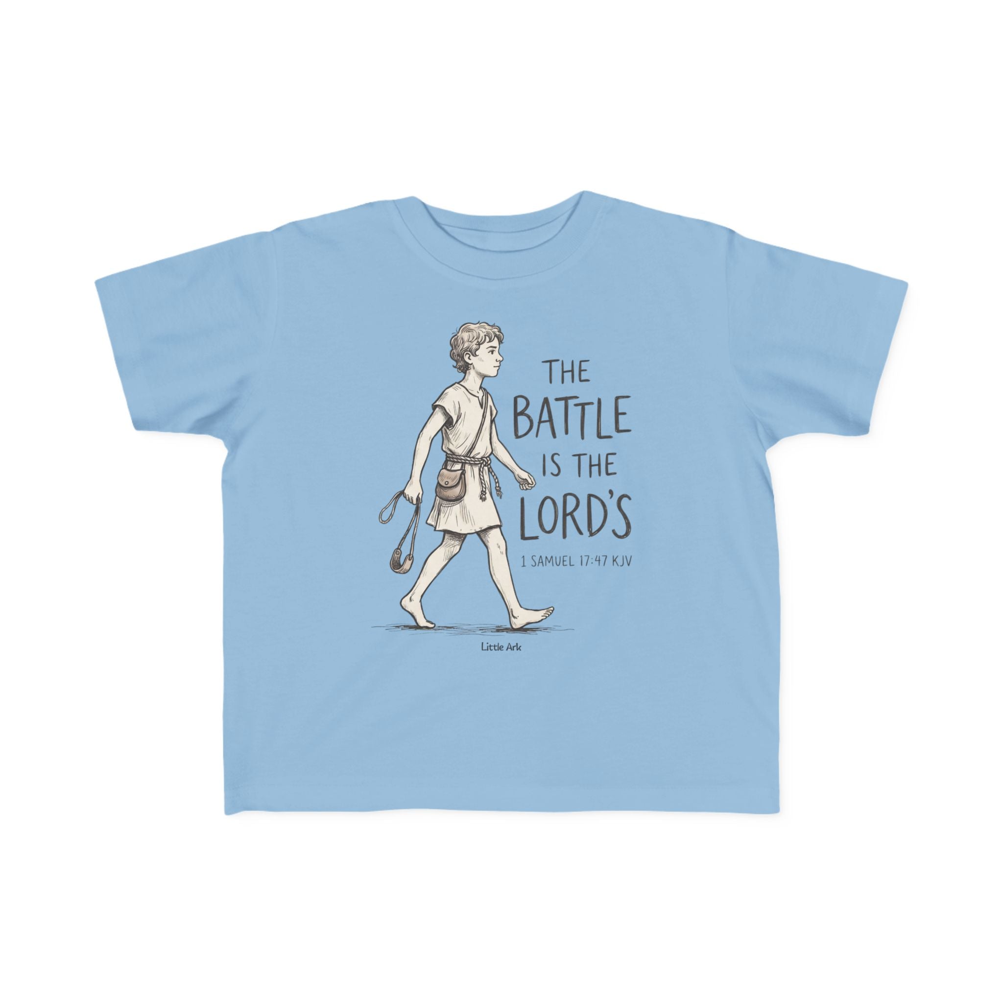 'The Battle Is The Lord's' Toddlers Tee in Light Blue – Kids clothes | Little Ark | Christian Clothing Brand
