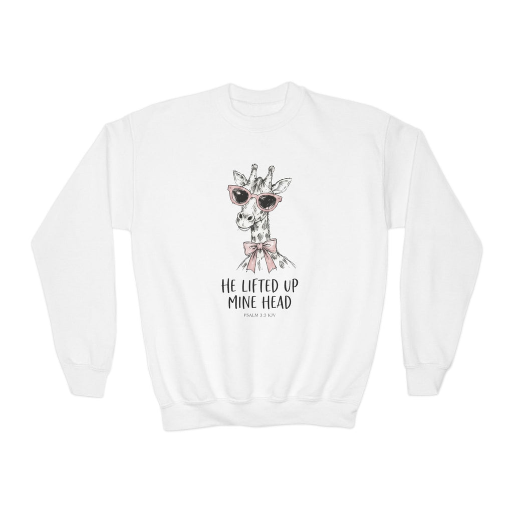 'He Lifted Up Mine Head' - Giraffe Crewneck Kids Sweatshirt