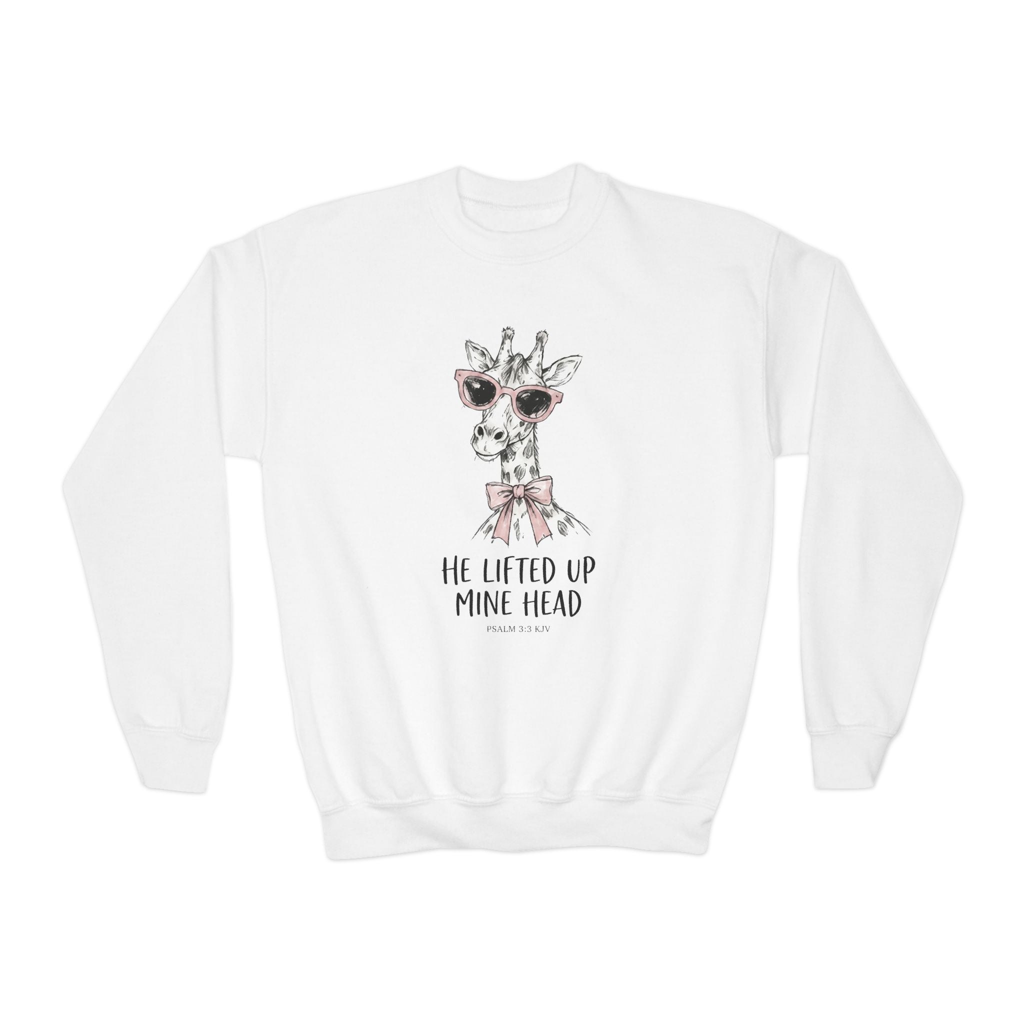 'He Lifted Up Mine Head' - Giraffe Crewneck Kids Sweatshirt
