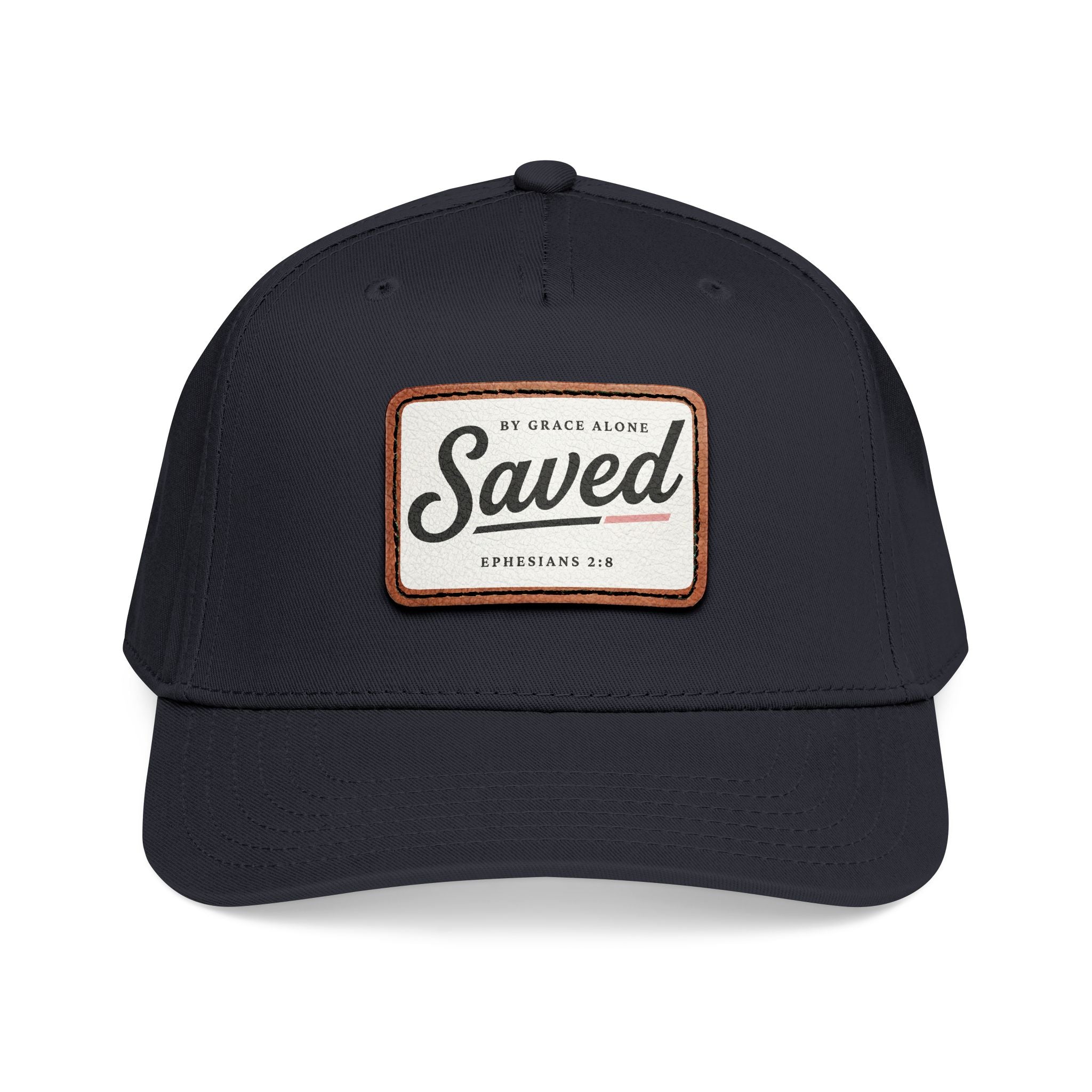 'Saved' Leather Patch Baseball Cap (Ephesians 2:8)