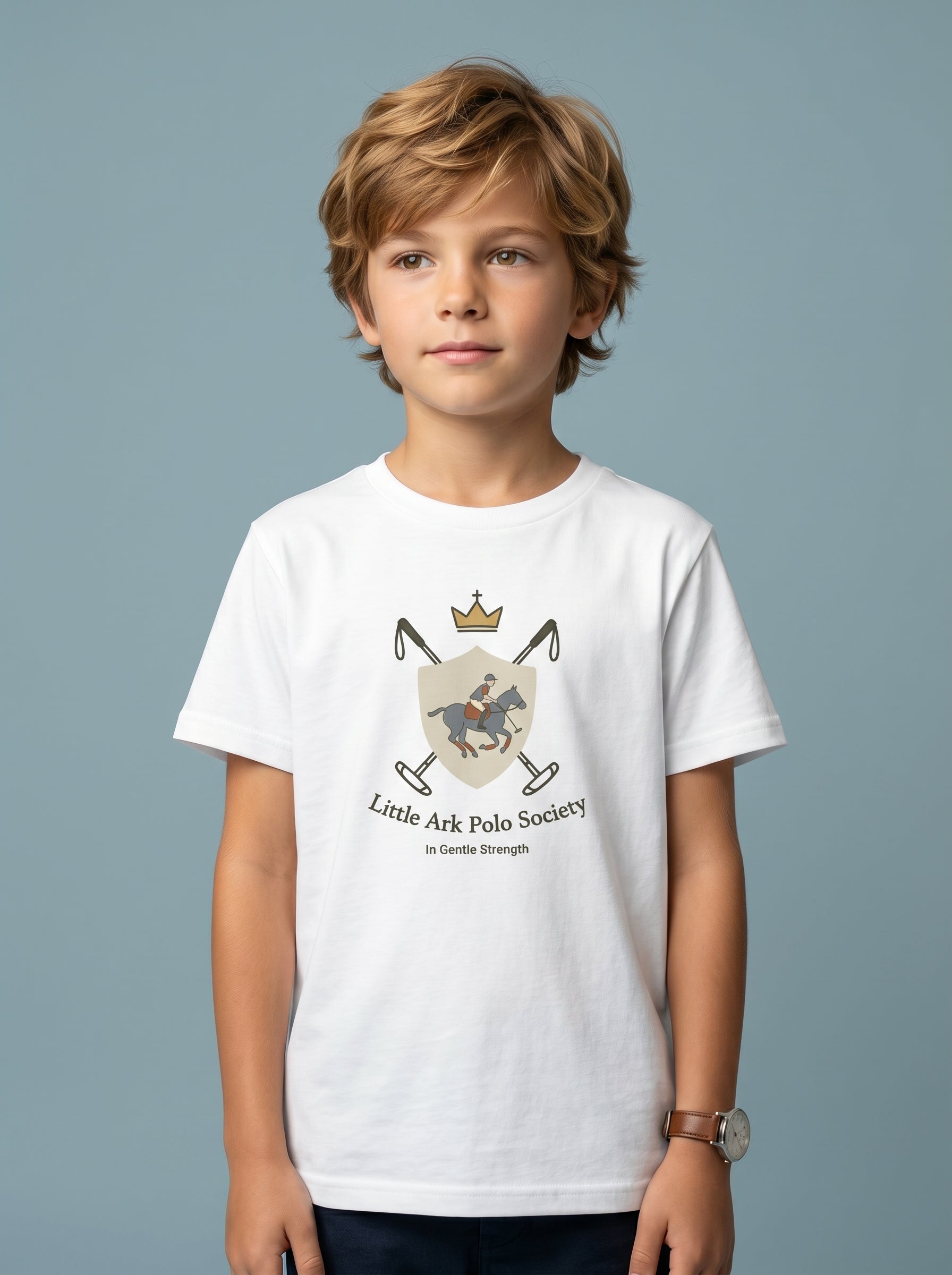 Little Ark Polo Society Kids Tee in White – Kids clothes | Little Ark | Christian Clothing Brand