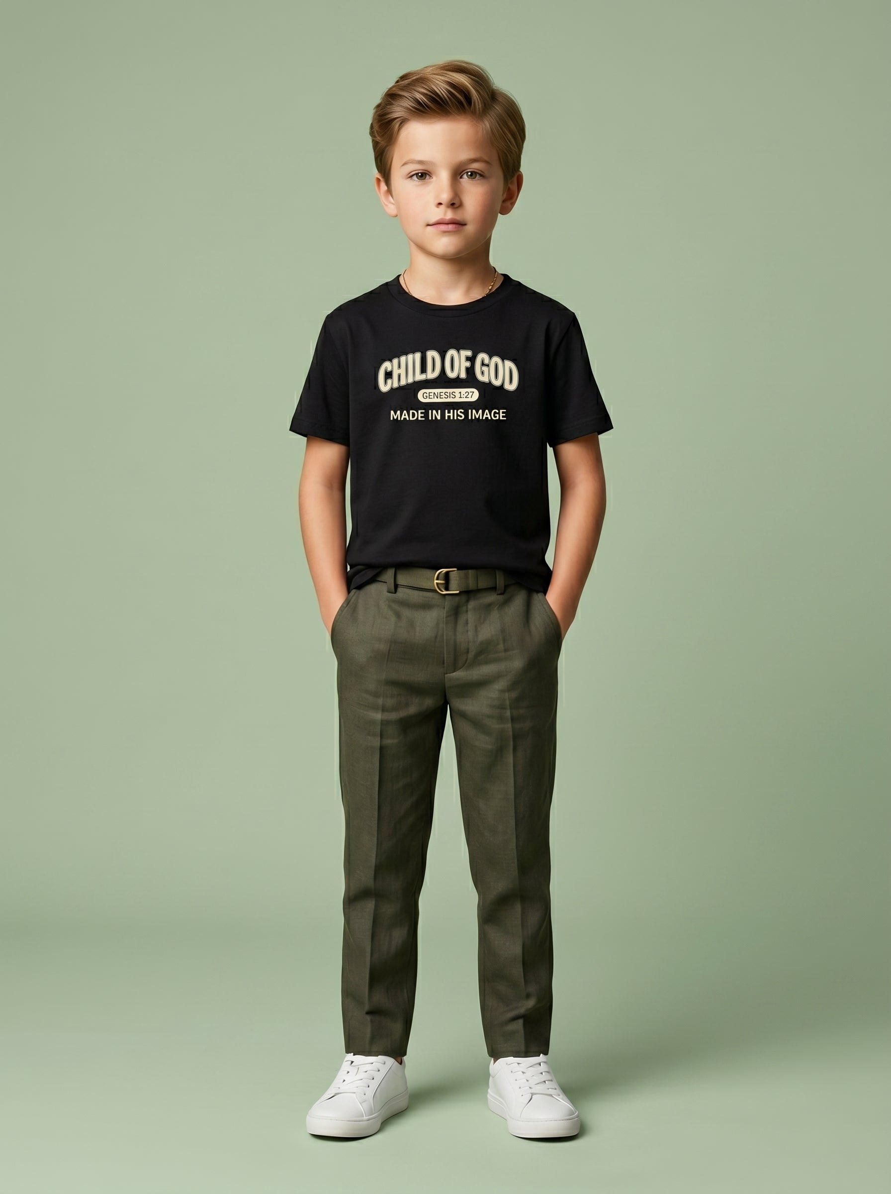 'Child of God' - 'Made in his Image' Kids Tee in Black – Kids clothes | Little Ark | Christian Clothing Brand