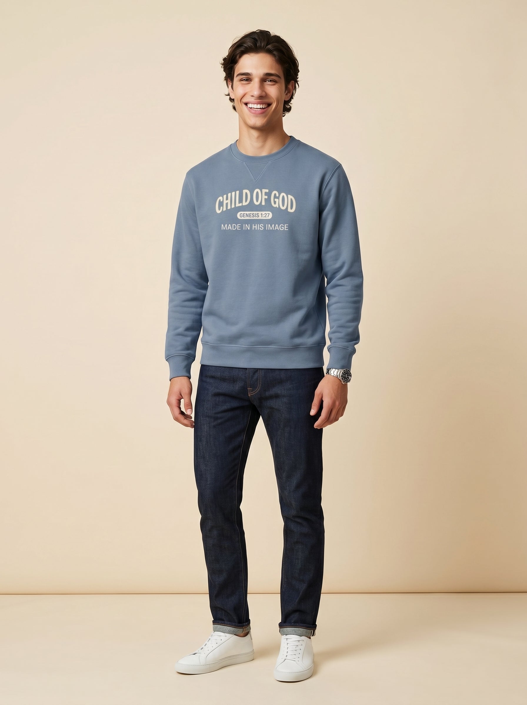 'Child of God' Made in His Image Mens Sweatshirt – Sweatshirt | Little Ark | Christian Clothing Brand