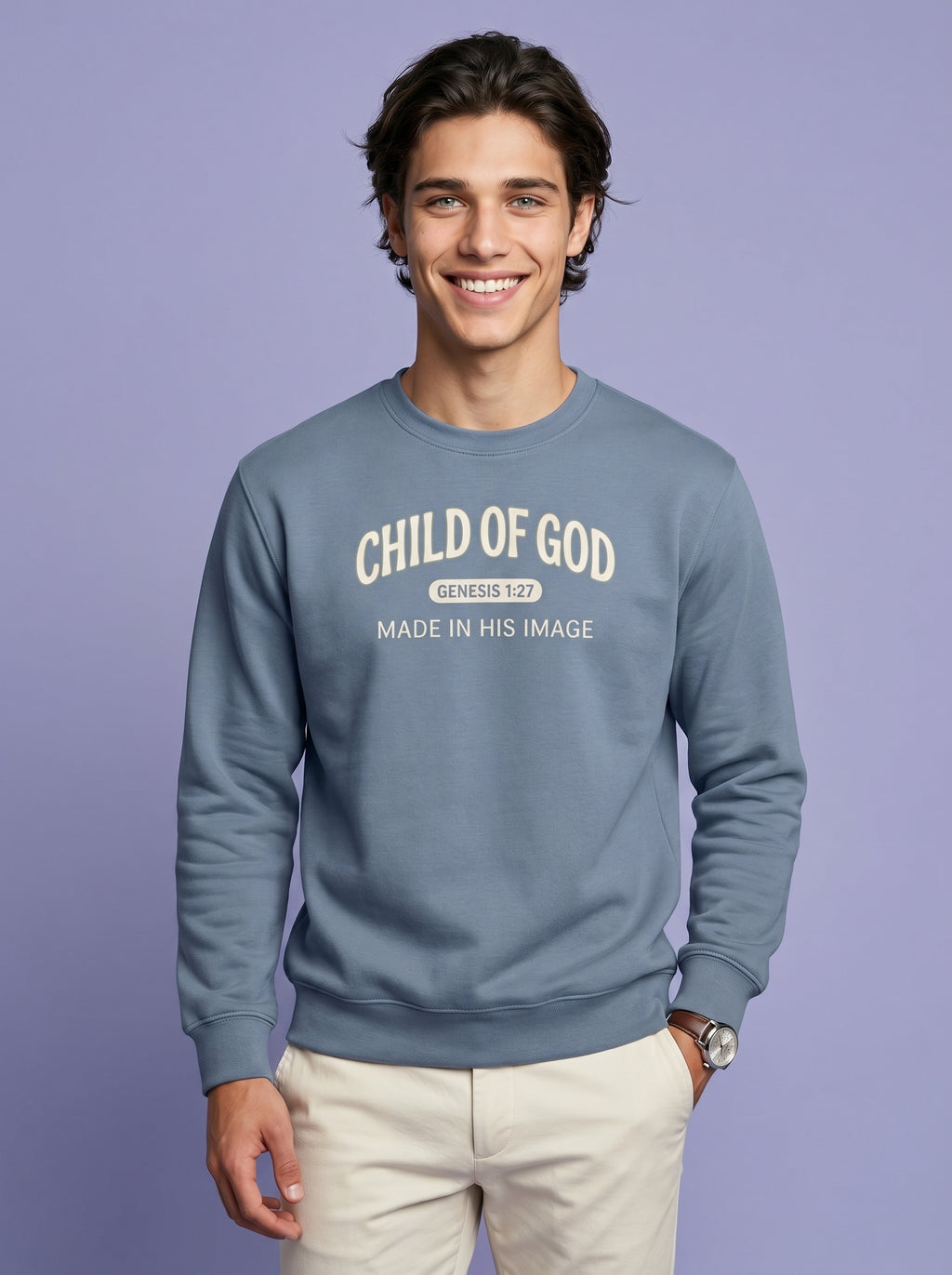 'Child of God' Made in His Image Mens Sweatshirt – Sweatshirt | Little Ark | Christian Clothing Brand