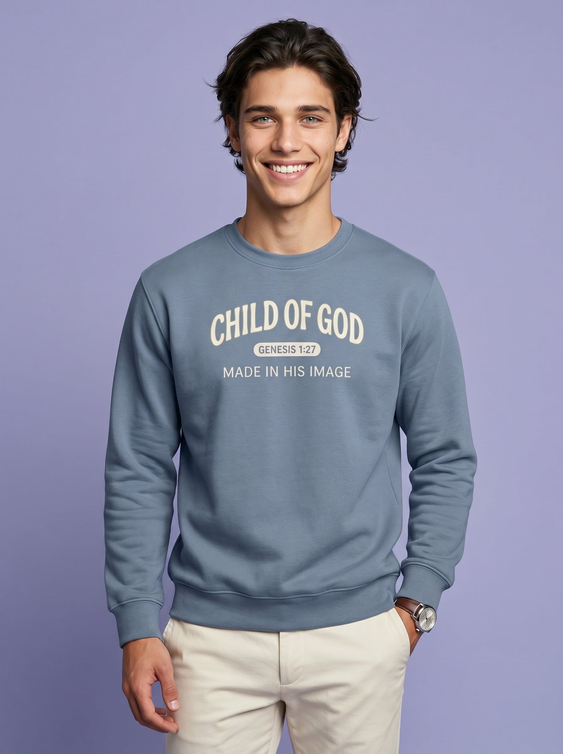 'Child of God' - 'Made in His Image' Mens Sweatshirt in – Sweatshirt | Little Ark | Christian Clothing Brand