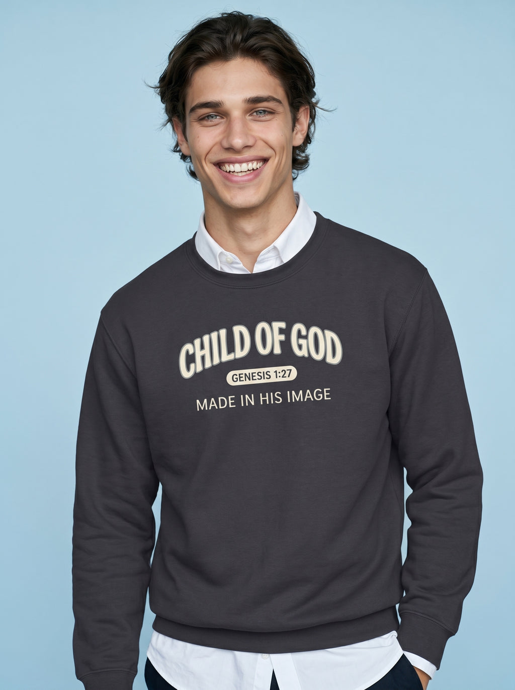 'Child of God' Made in His Image Mens Sweatshirt – Sweatshirt | Little Ark | Christian Clothing Brand