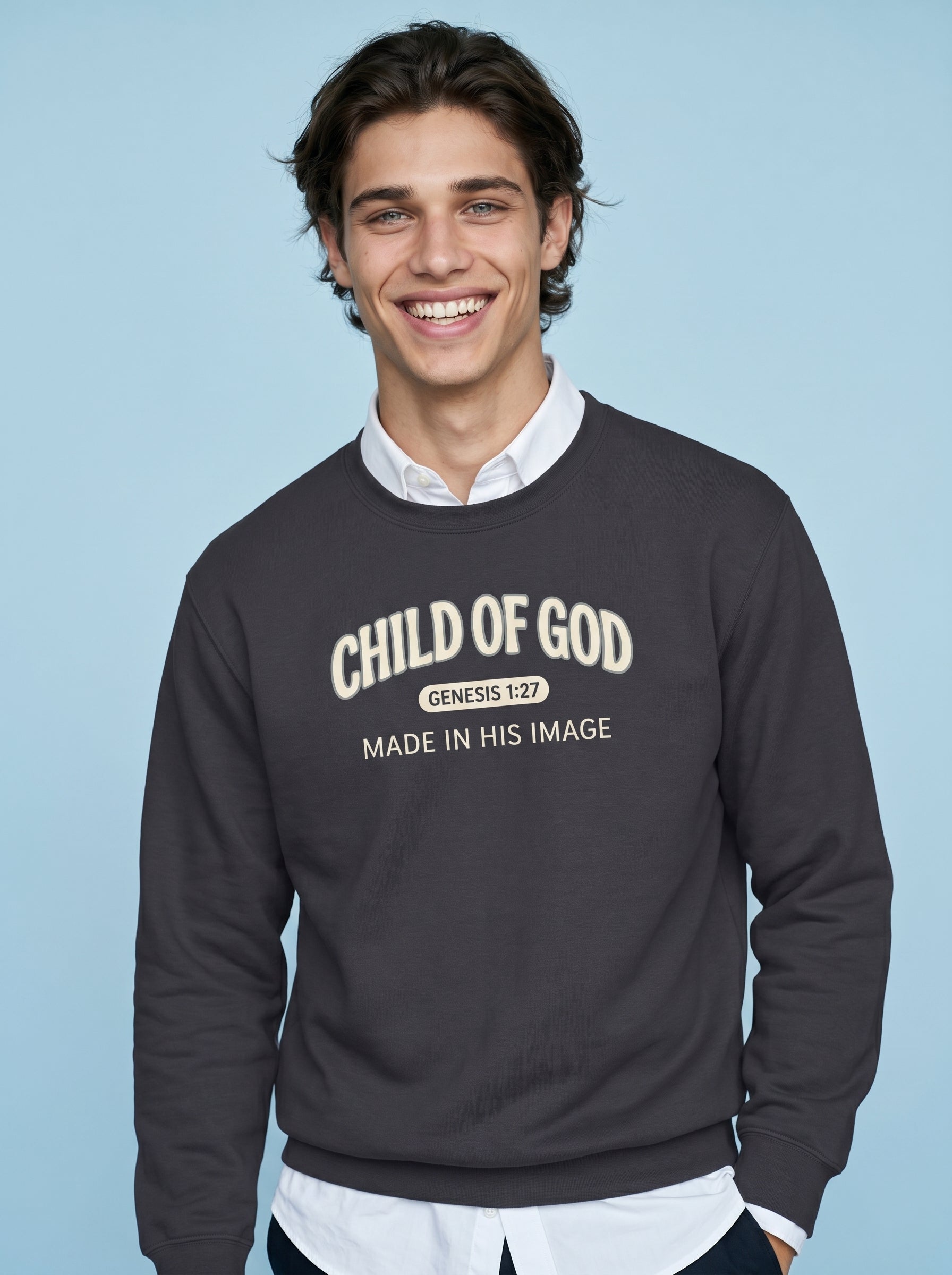 'Child of God' Made in His Image Mens Sweatshirt – Sweatshirt | Little Ark | Christian Clothing Brand