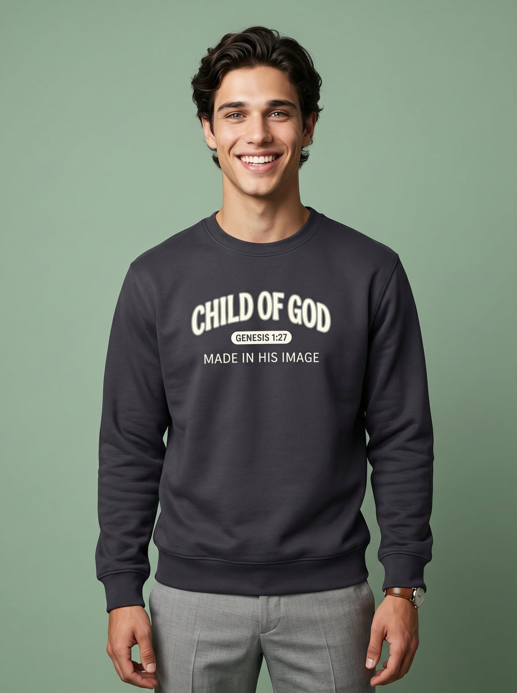 'Child of God' - 'Made in His Image' Mens Sweatshirt in – Sweatshirt | Little Ark | Christian Clothing Brand