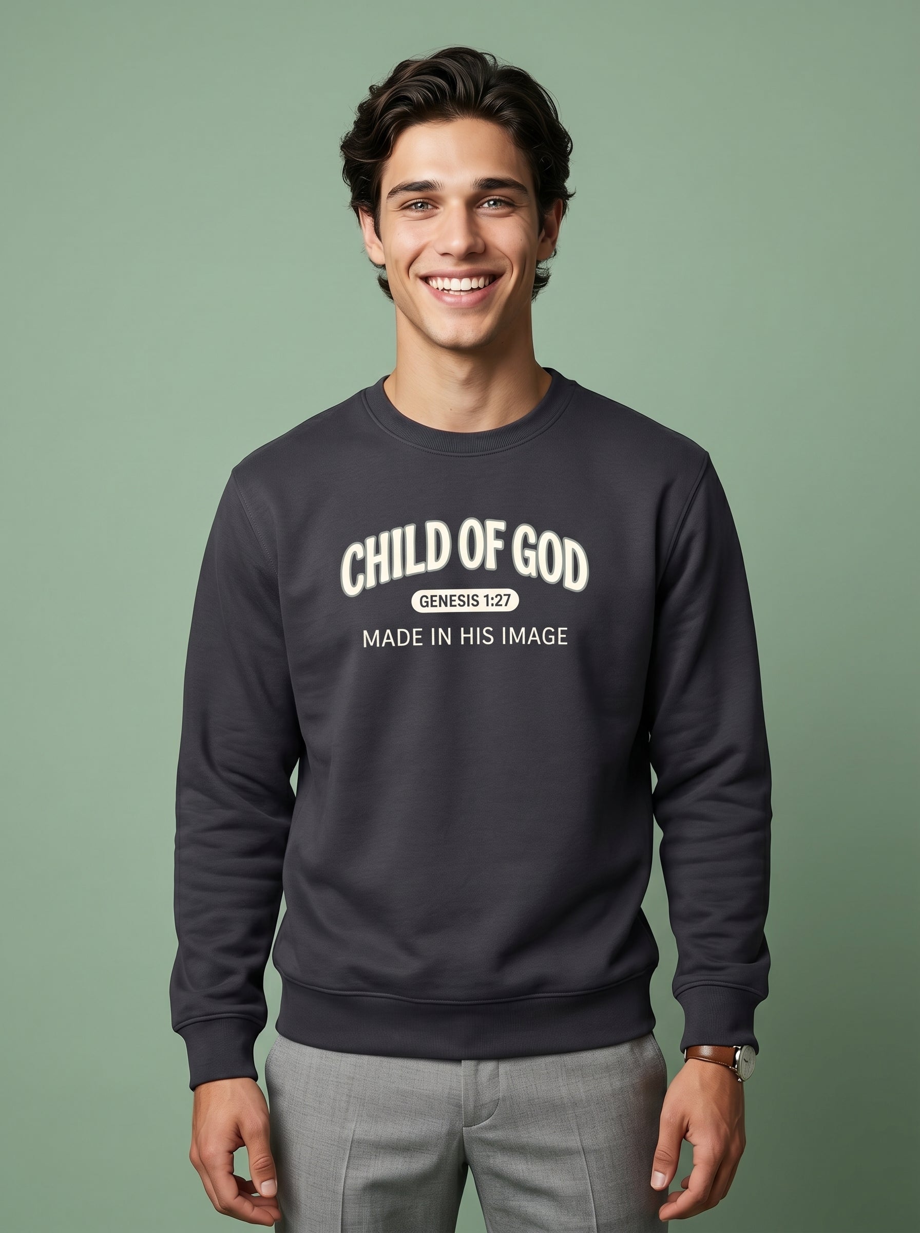 'Child of God' - 'Made in His Image' Mens Sweatshirt in – Sweatshirt | Little Ark | Christian Clothing Brand