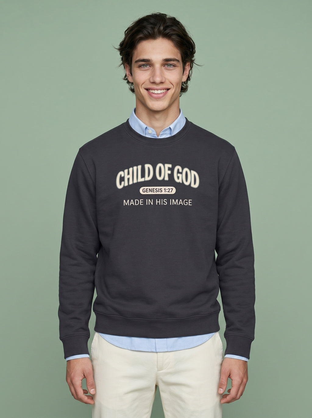 'Child of God' - 'Made in His Image' Mens Sweatshirt in – Sweatshirt | Little Ark | Christian Clothing Brand