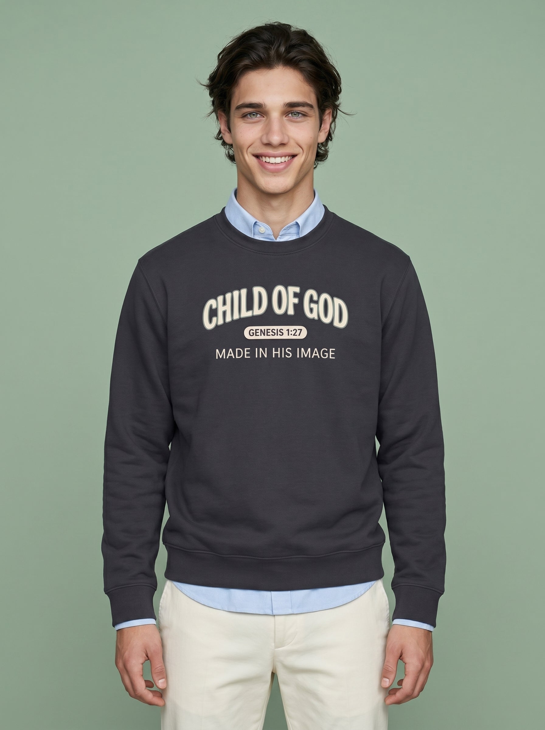 'Child of God' - 'Made in His Image' Mens Sweatshirt in – Sweatshirt | Little Ark | Christian Clothing Brand