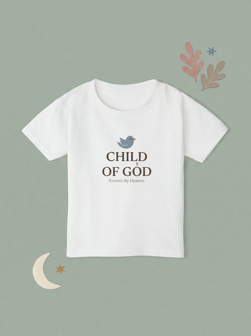 'Child of God' - 'Known by Heaven' Toddler Tee in White – Kids clothes | Little Ark | Christian Clothing Brand