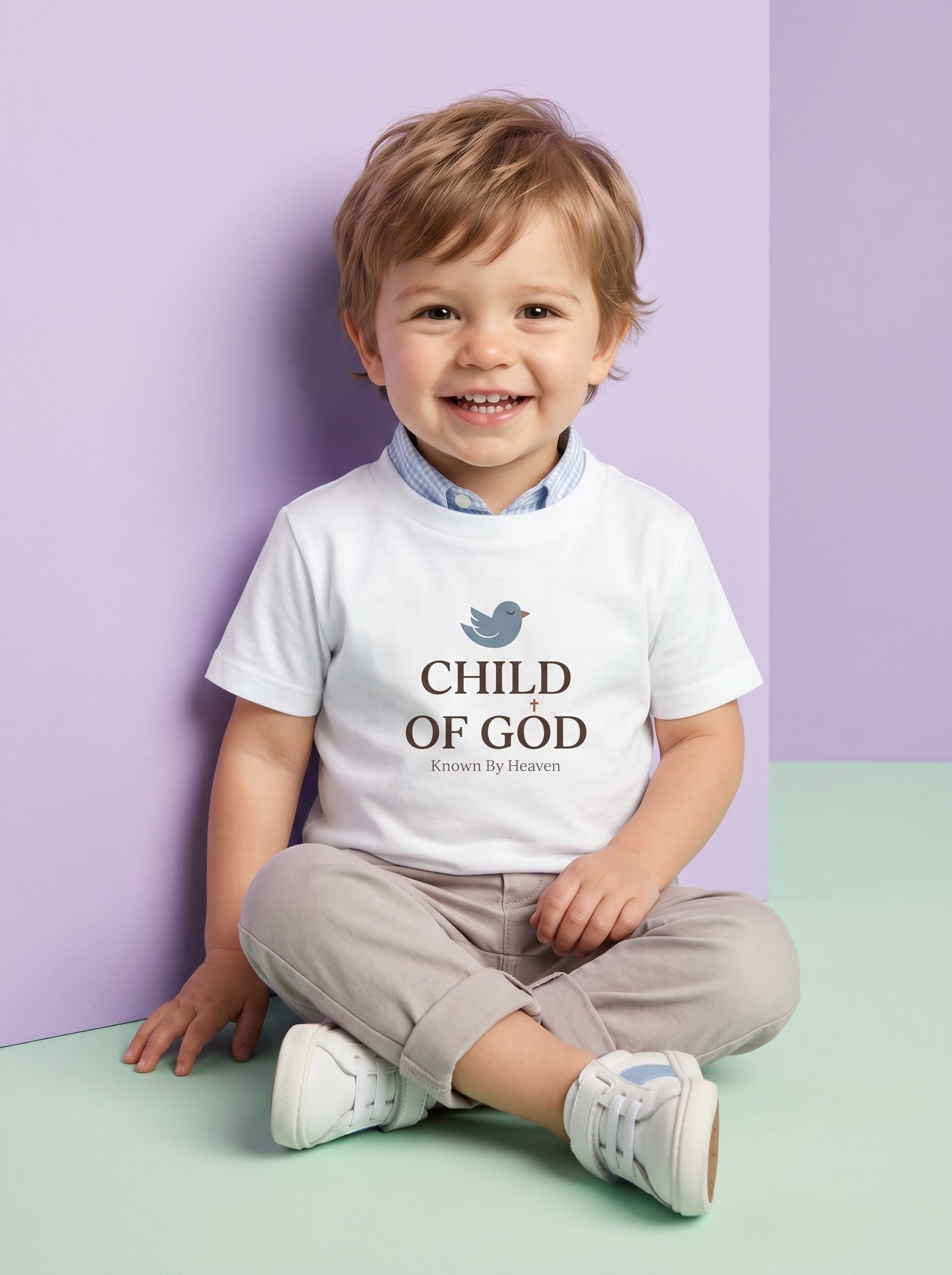'Child of God' - 'Known by Heaven' Toddler Tee in – Kids clothes | Little Ark | Christian Clothing Brand