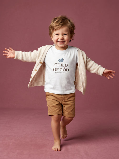 'Child of God' - 'Known by Heaven' Toddler Tee in – Kids clothes | Little Ark | Christian Clothing Brand