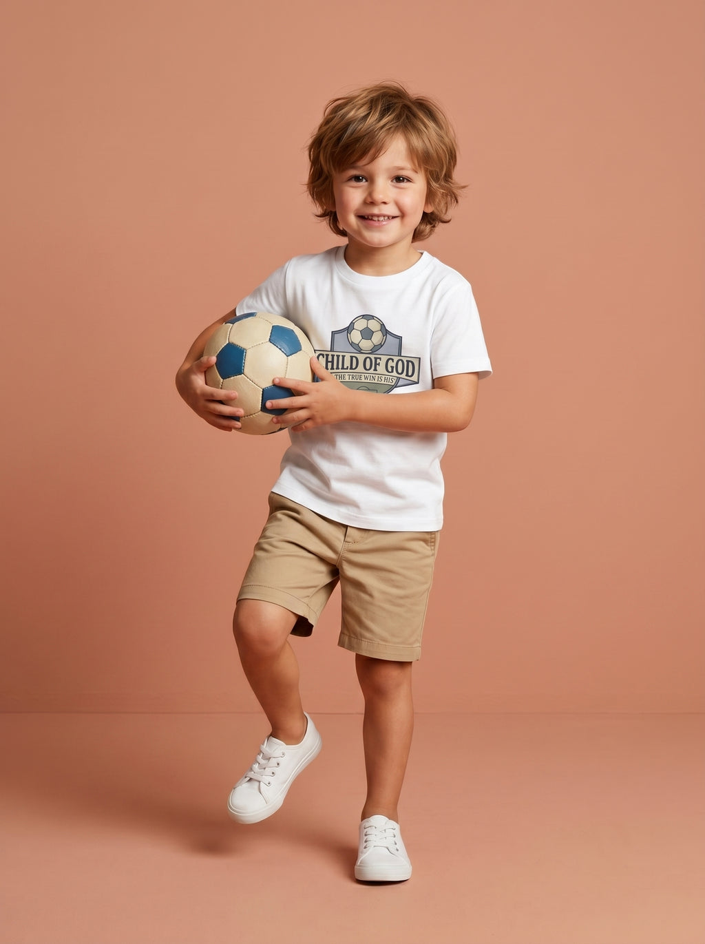 'Child of God' Soccer Team Kids Tee in White – Kids clothes | Little Ark | Christian Clothing Brand