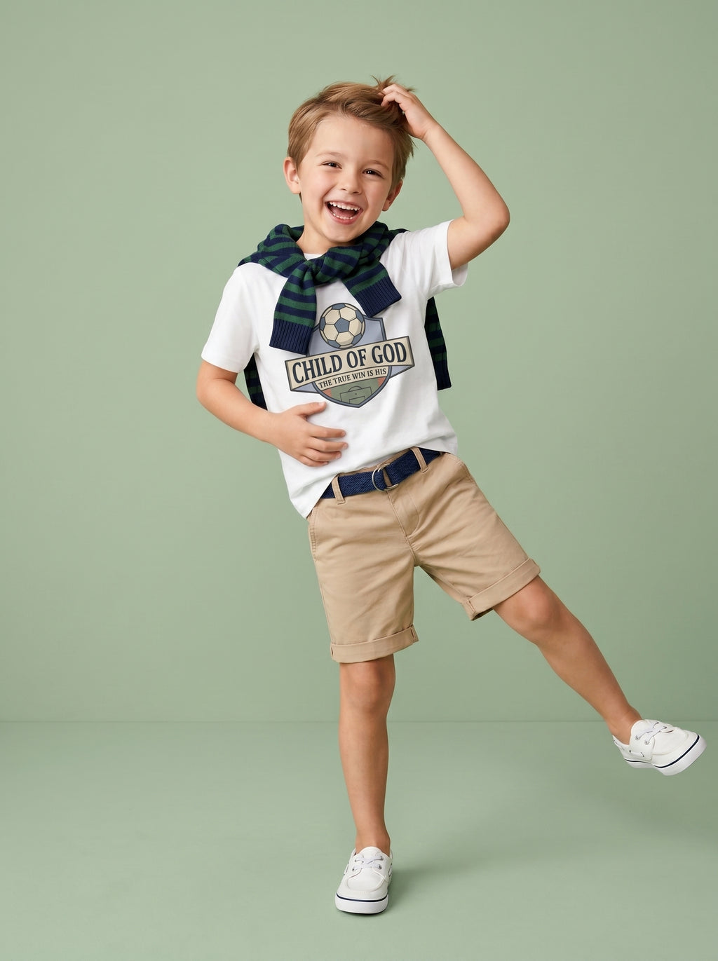 'Child of God' Soccer Team Kids Tee in White – Kids clothes | Little Ark | Christian Clothing Brand
