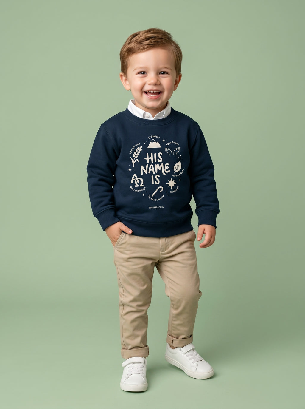 'His Name Is' Toddler Crewneck Sweatshirt – Kids clothes | Little Ark | Christian Clothing Brand