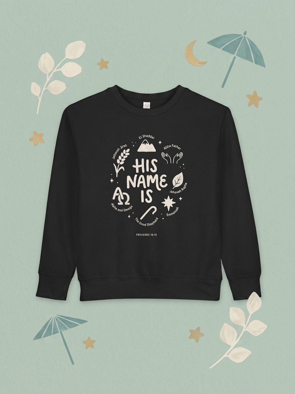 His Name Is Toddler Crewneck Sweatshirt in Black – Kids clothes | Little Ark | Christian Clothing Brand