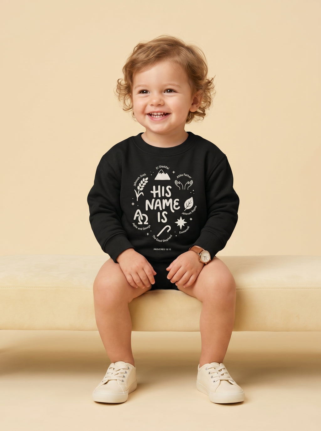 'His Name Is' Toddler Crewneck Sweatshirt – Kids clothes | Little Ark | Christian Clothing Brand