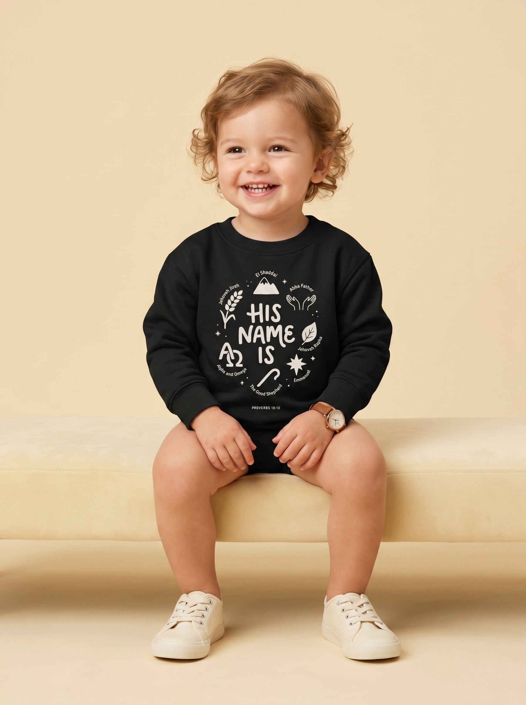 'His Name Is' Toddler Crewneck Sweatshirt – Kids clothes | Little Ark | Christian Clothing Brand