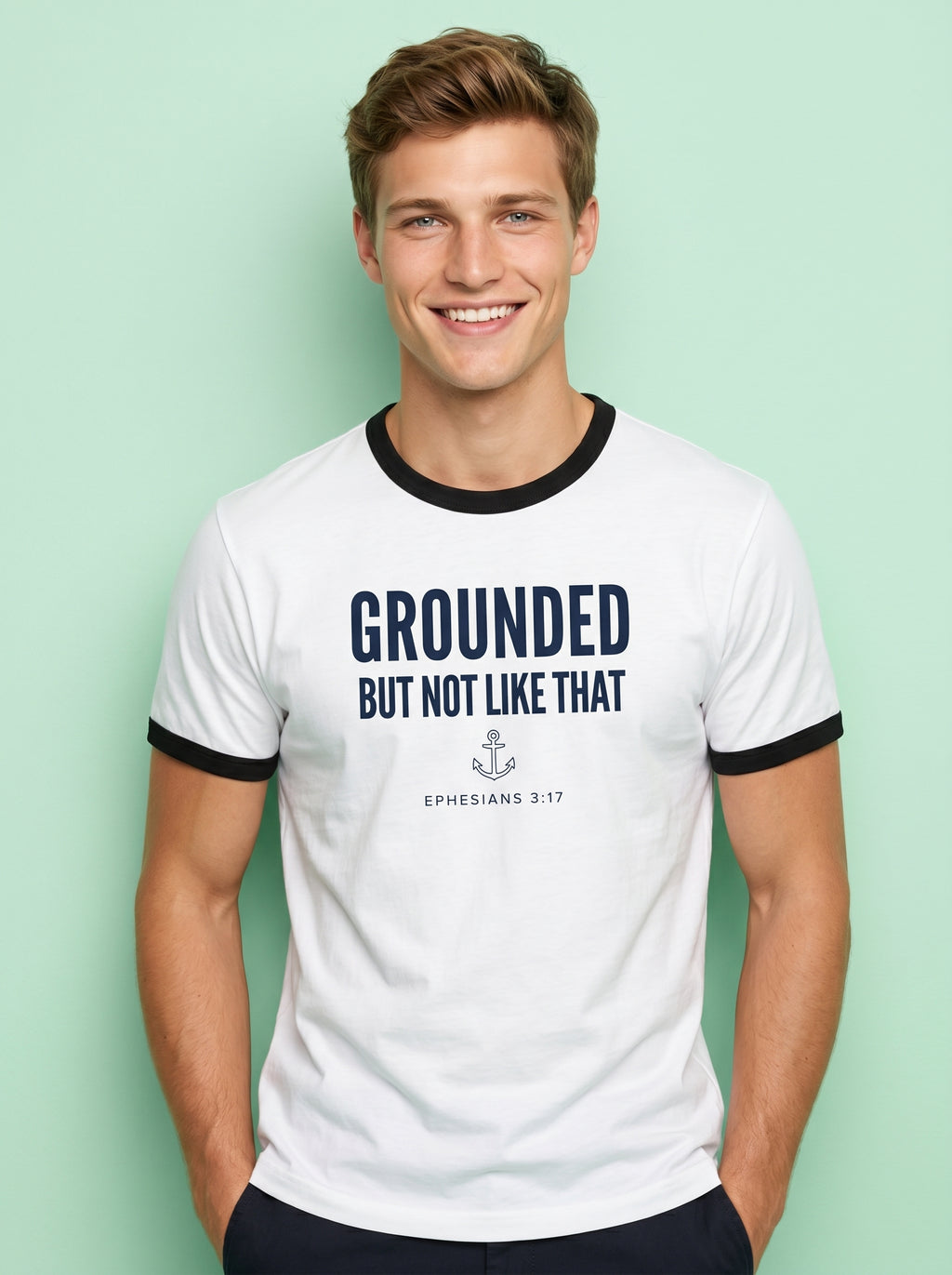 'Grounded' - 'Ephesians 3:17' Mens Ringer Tee