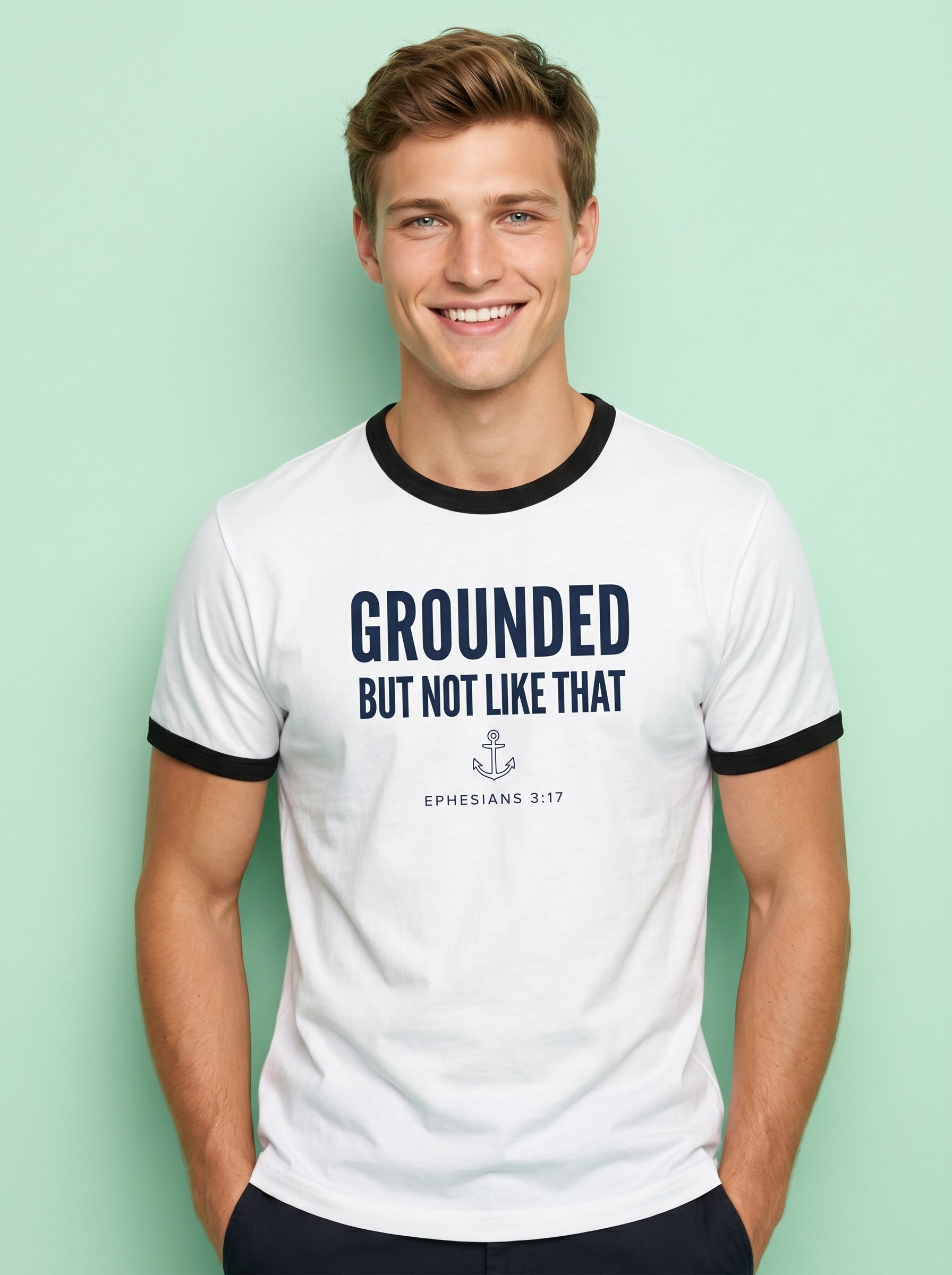 'Grounded' - 'Ephesians 3:17' Mens Ringer Tee