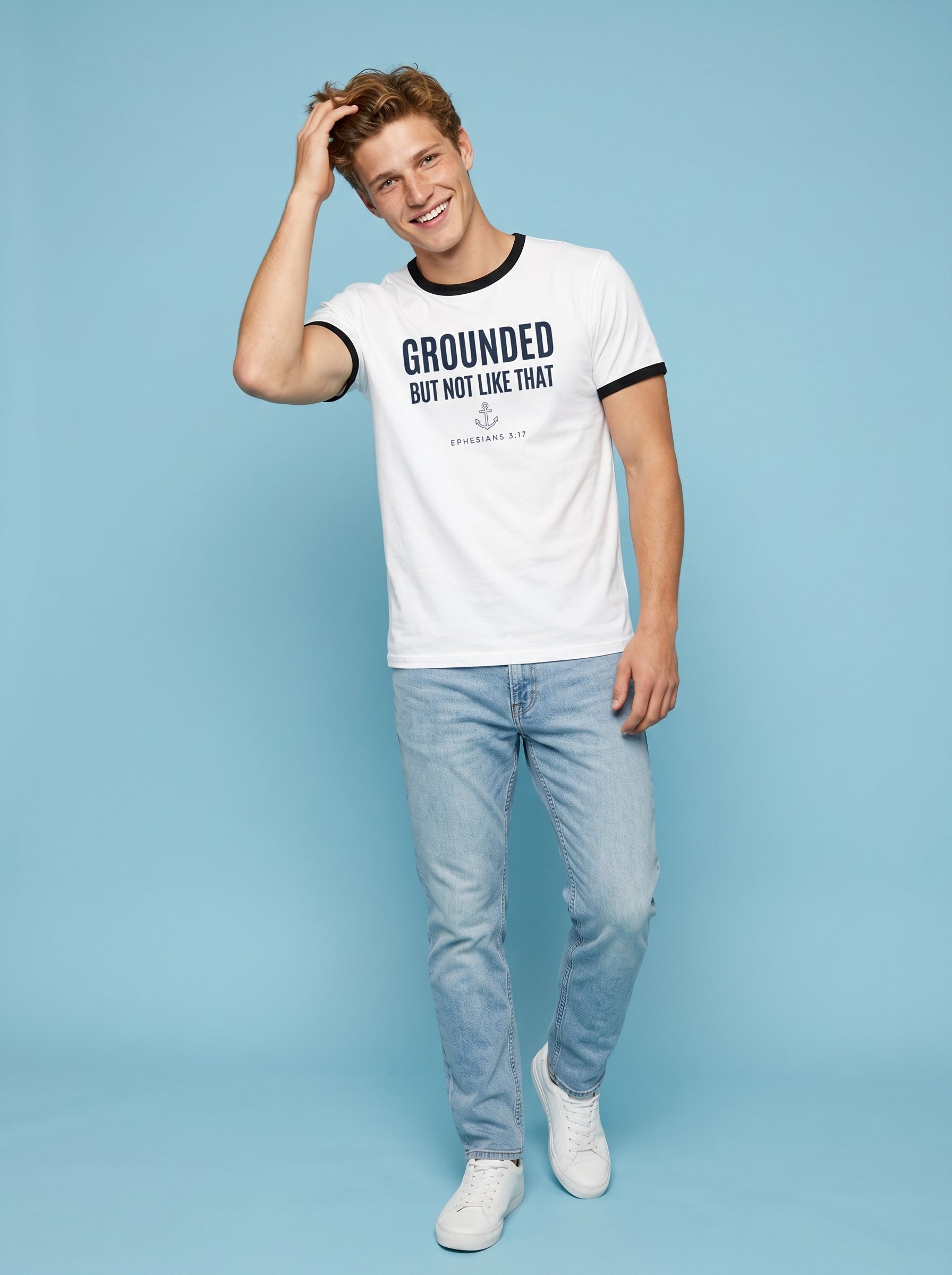 'Grounded' - 'Ephesians 3:17' Mens Ringer Tee