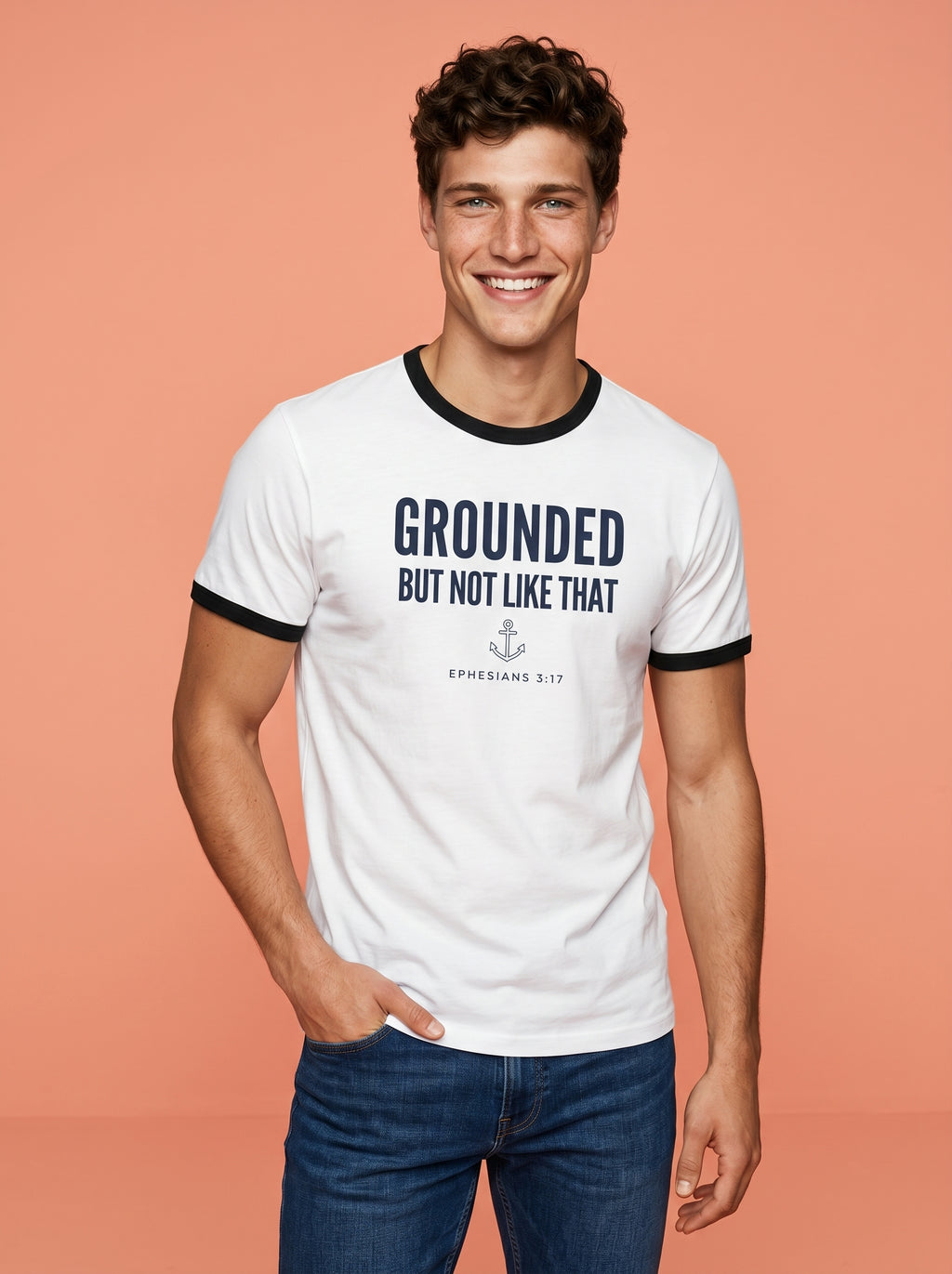 'Grounded' - 'Ephesians 3:17' Mens Ringer Tee