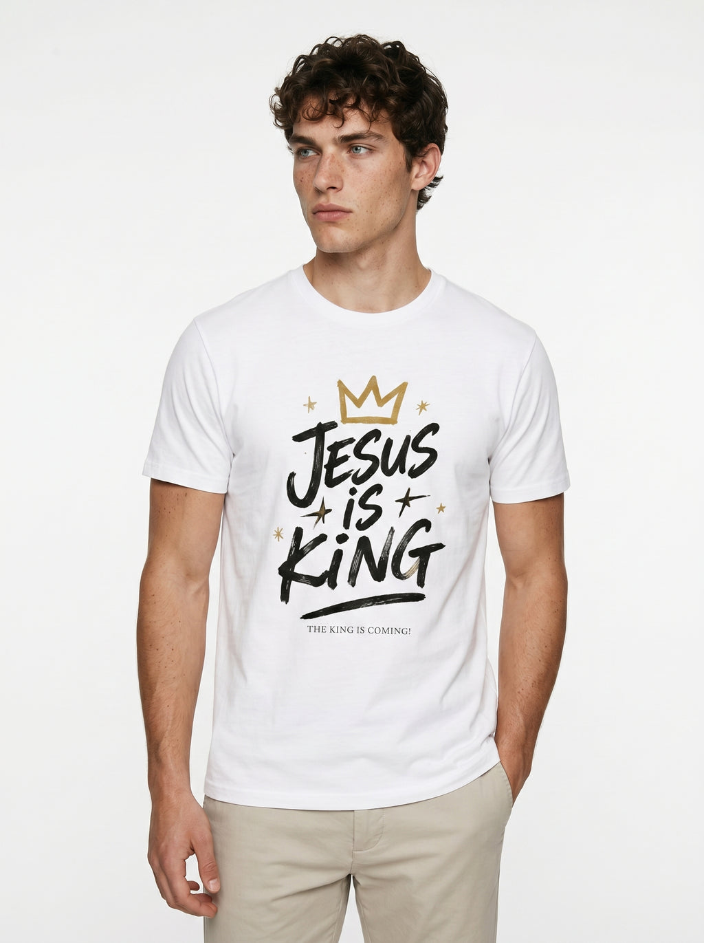 'Jesus Is King' Mens CVC Jersey Tee in – T-Shirt | Little Ark | Christian Clothing Brand