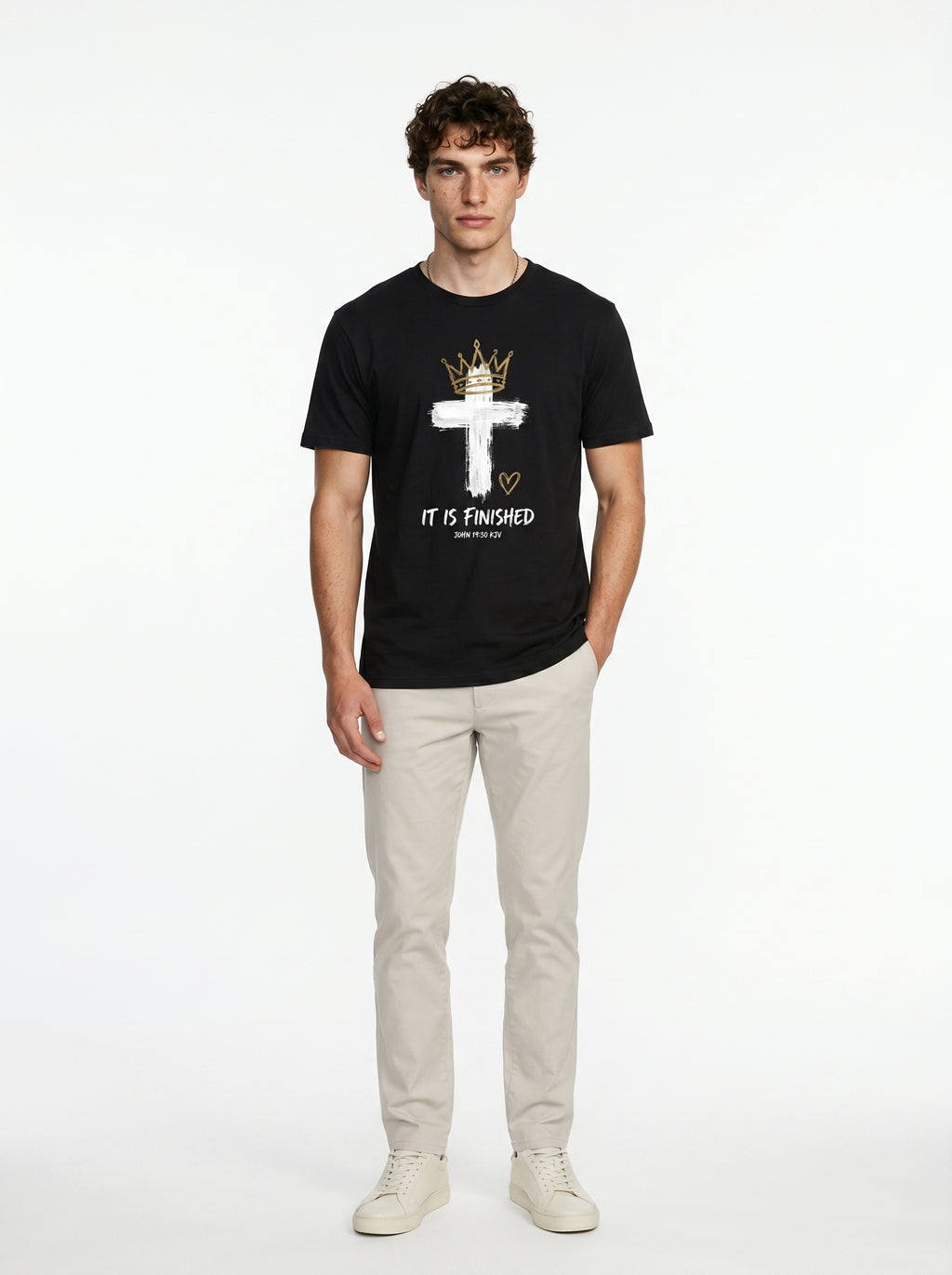 'It Is Finished'– Christian Faith Crown (John 19:30) Mens Tee in – T-Shirt | Little Ark | Christian Clothing Brand