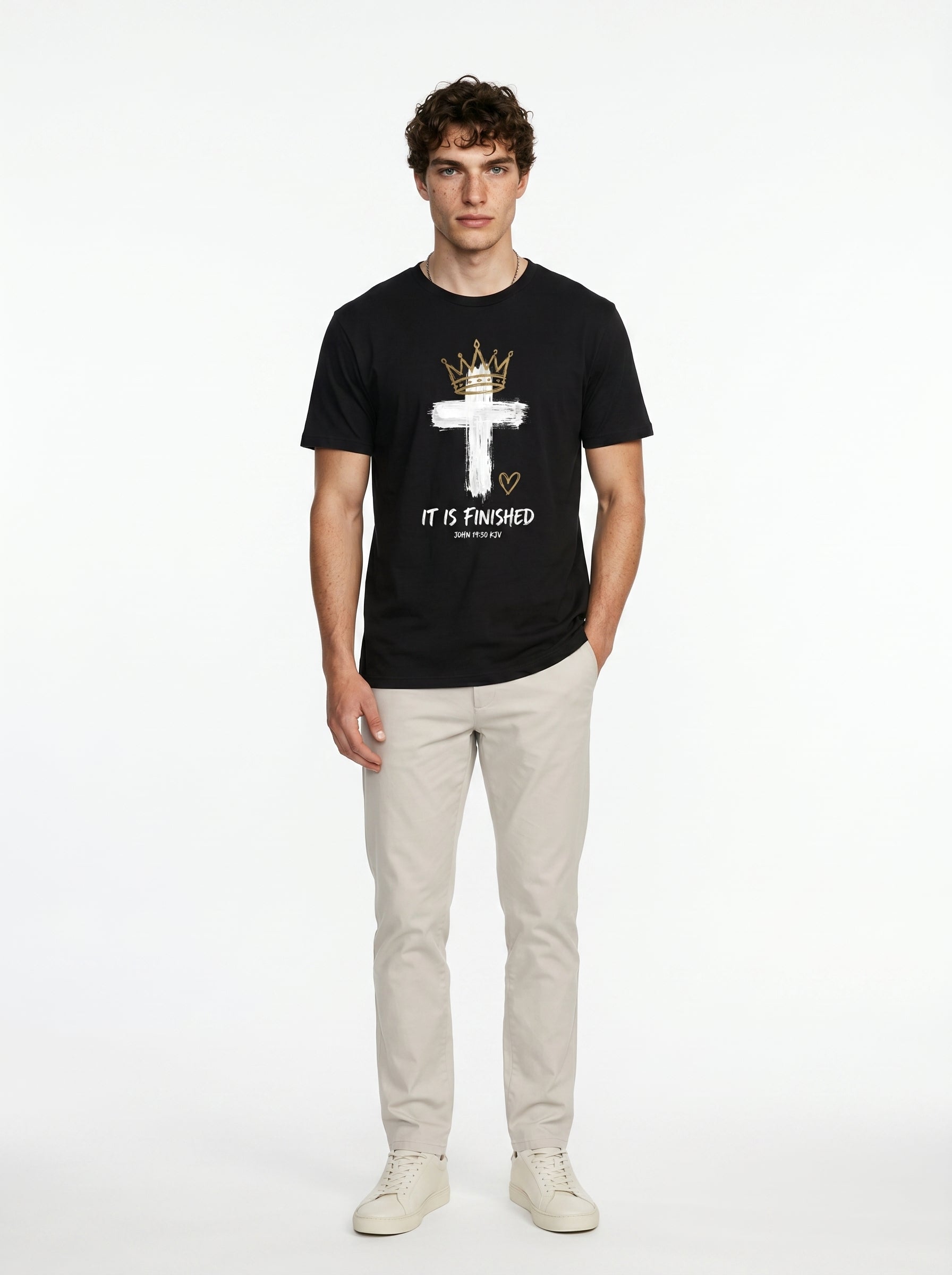 'It Is Finished'– Christian Faith Crown (John 19:30) Mens Tee in – T-Shirt | Little Ark | Christian Clothing Brand