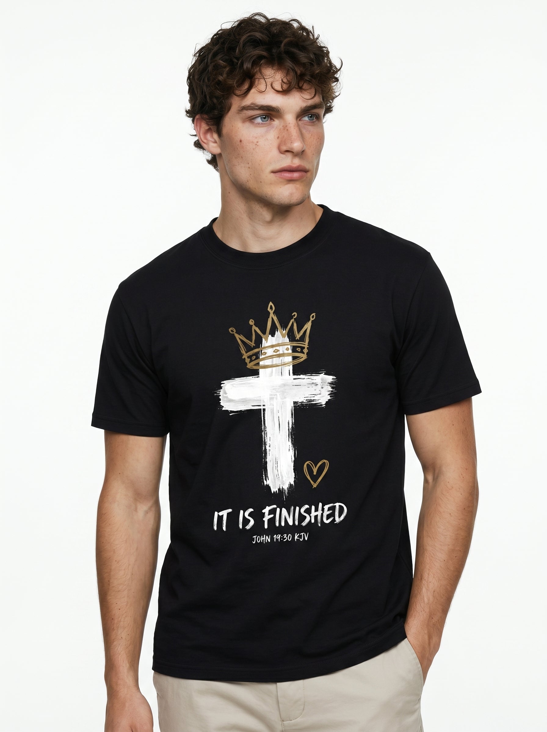 'It Is Finished'– Christian Faith Crown (John 19:30) Mens Tee in – T-Shirt | Little Ark | Christian Clothing Brand