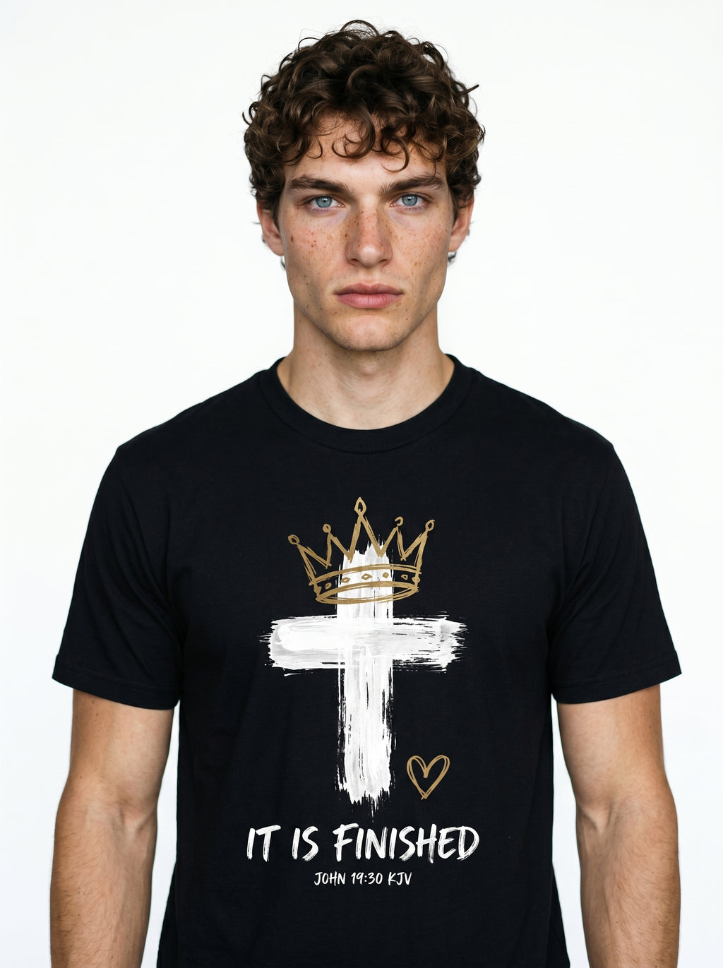 'It Is Finished'– Christian Faith Crown (John 19:30) Mens Tee in – T-Shirt | Little Ark | Christian Clothing Brand