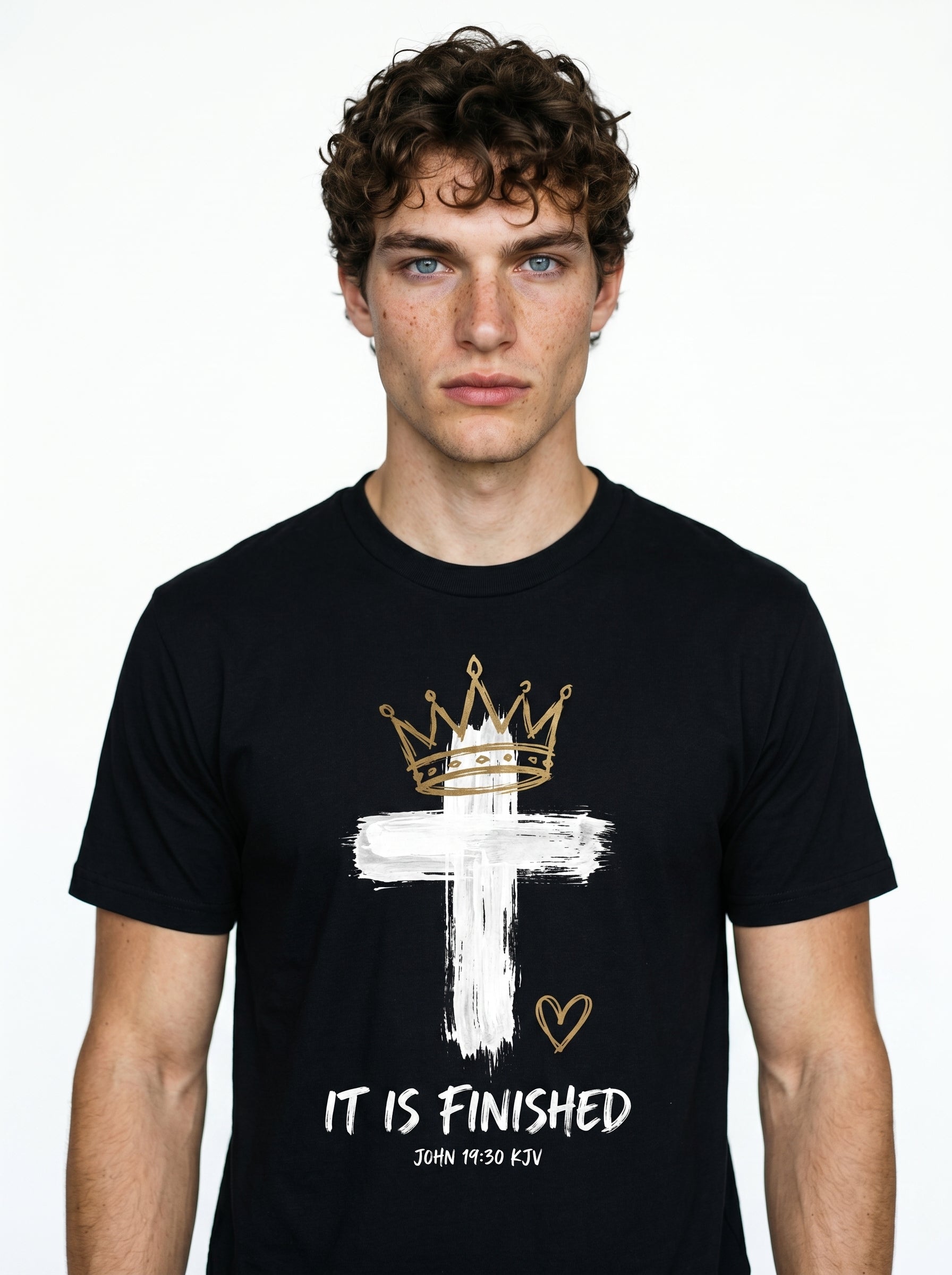 'It Is Finished'– Christian Faith Crown (John 19:30) Mens Tee in – T-Shirt | Little Ark | Christian Clothing Brand