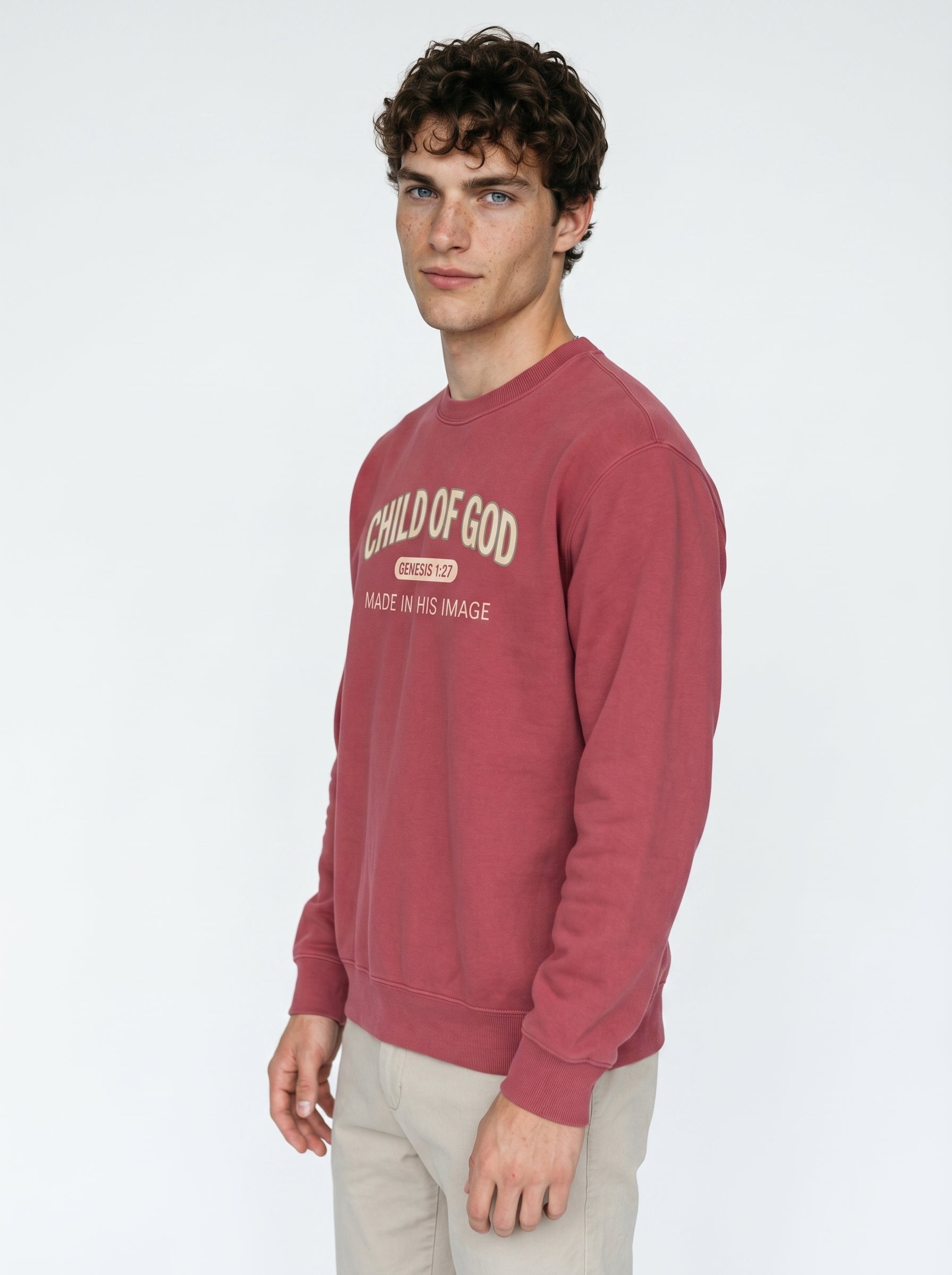 'Child of God' - 'Made in His Image' Mens Sweatshirt in Crimson – Sweatshirt | Little Ark | Christian Clothing Brand