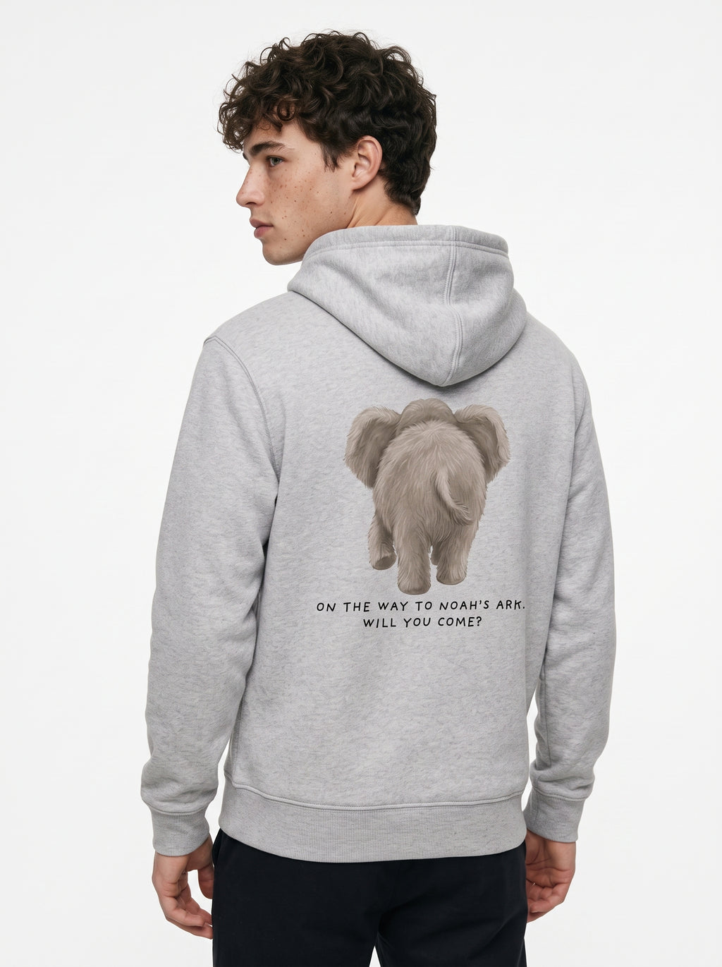 Elephant 'On the way to Noah's Ark' Mens Graphic Hoodie