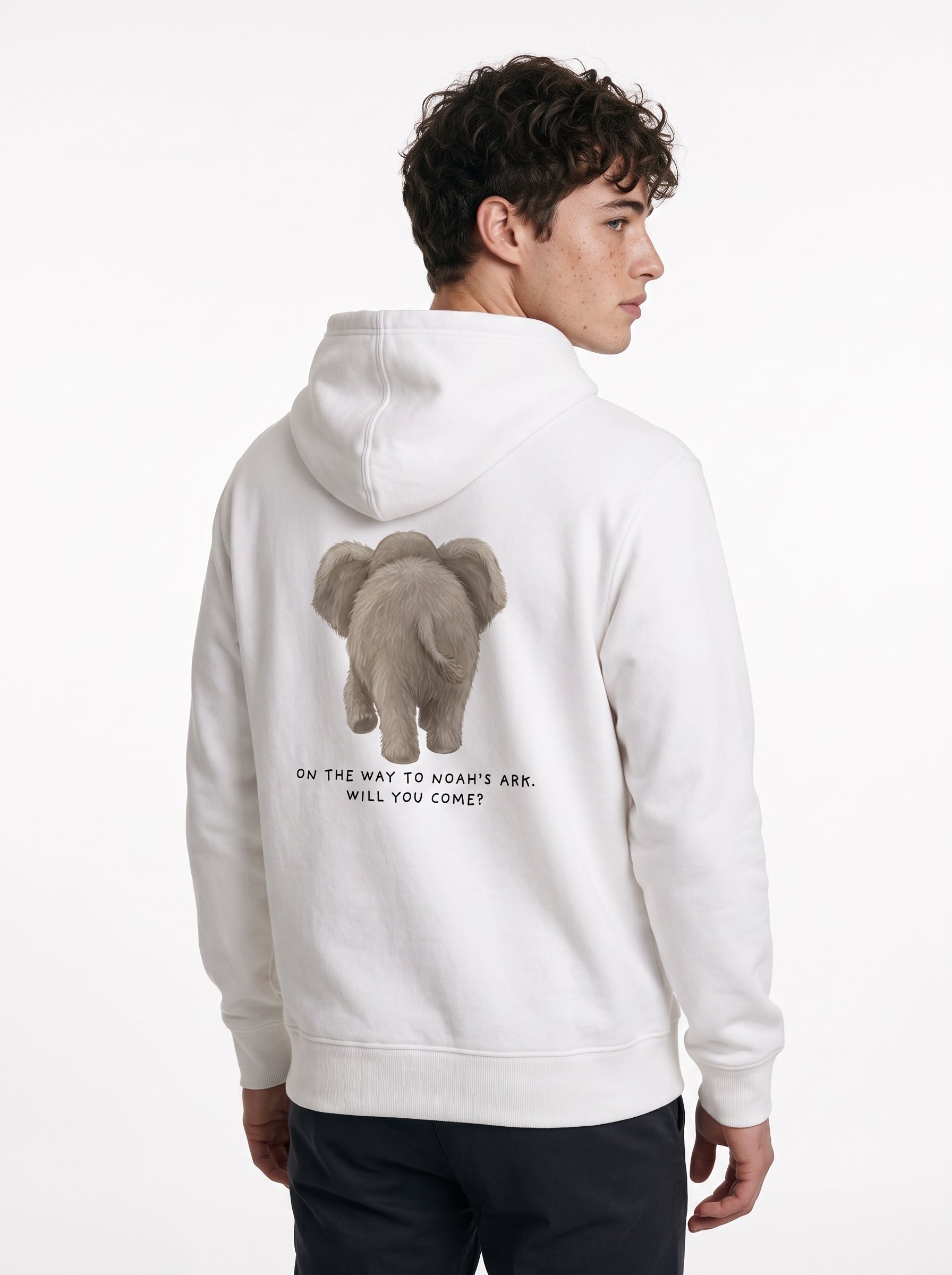 Elephant 'On the way to Noah's Ark' Mens Graphic Hoodie