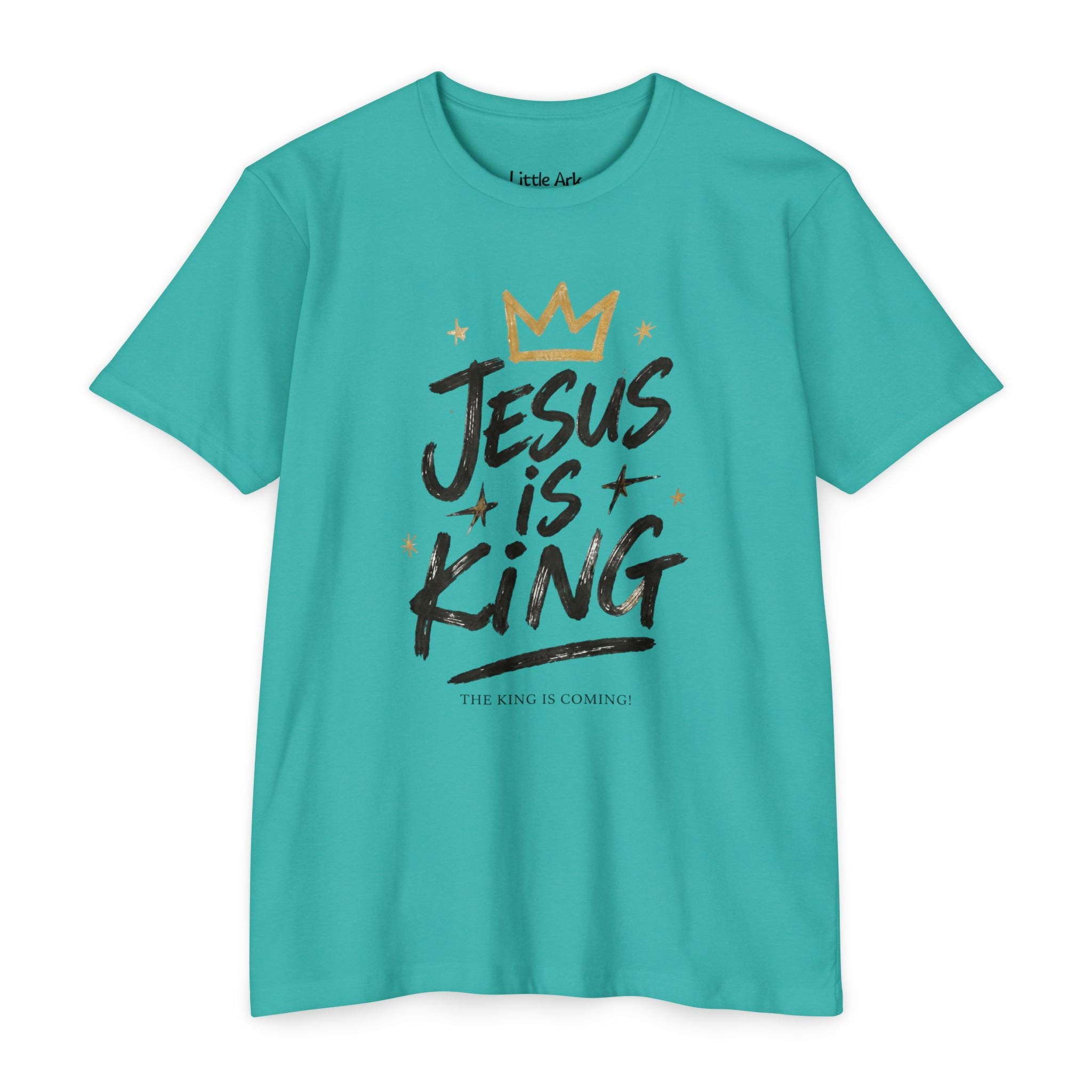 'Jesus Is King' Mens CVC Jersey Tee in CVC Teal – T-Shirt | Little Ark | Christian Clothing Brand