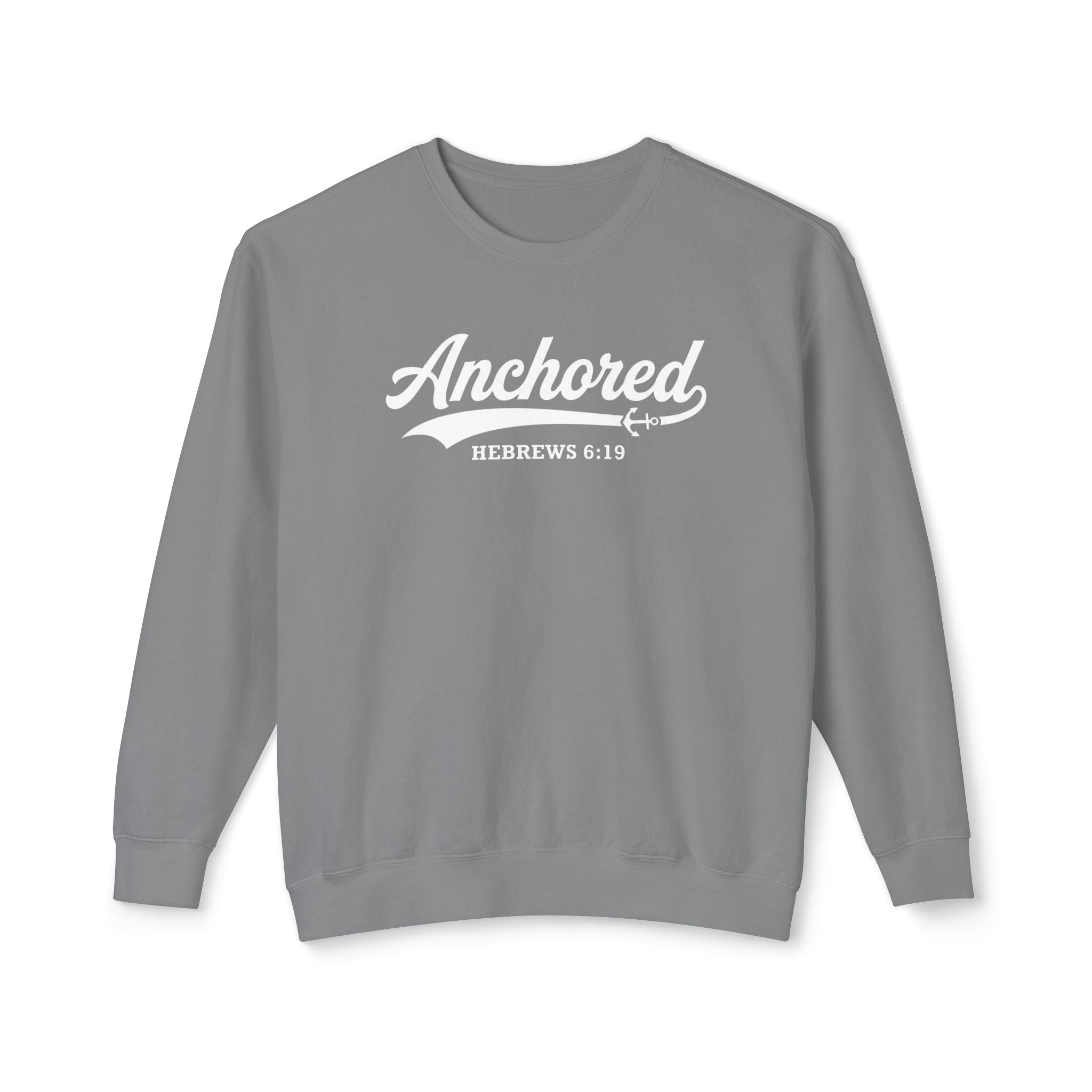'Anchored - 'Hebrews 6:19' Mens Crewneck Sweatshirt in Grey – Sweatshirt | Little Ark | Christian Clothing Brand