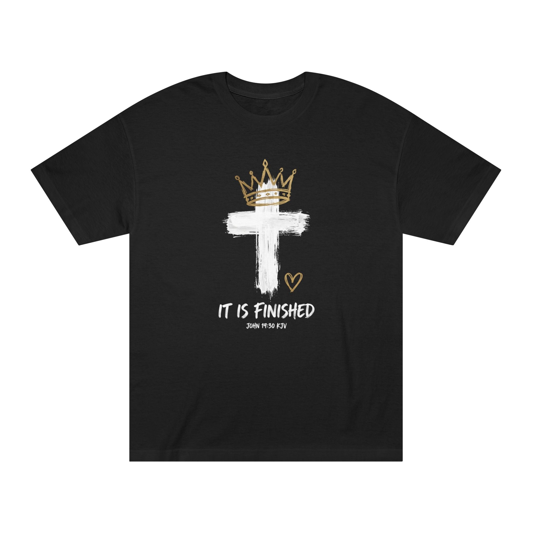'It Is Finished'– Christian Faith Crown (John 19:30) Mens Tee in Black – T-Shirt | Little Ark | Christian Clothing Brand