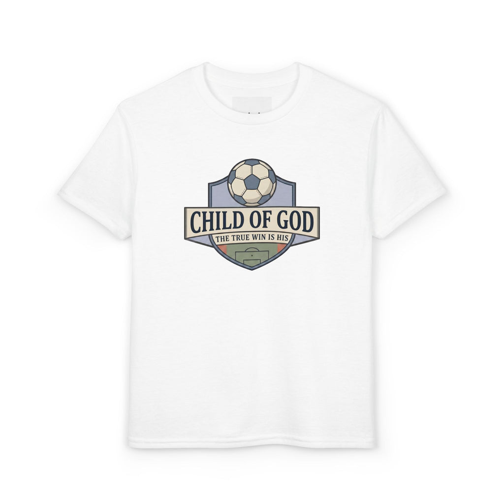 'Child of God' Soccer Team Kids Tee in White – Kids clothes | Little Ark | Christian Clothing Brand