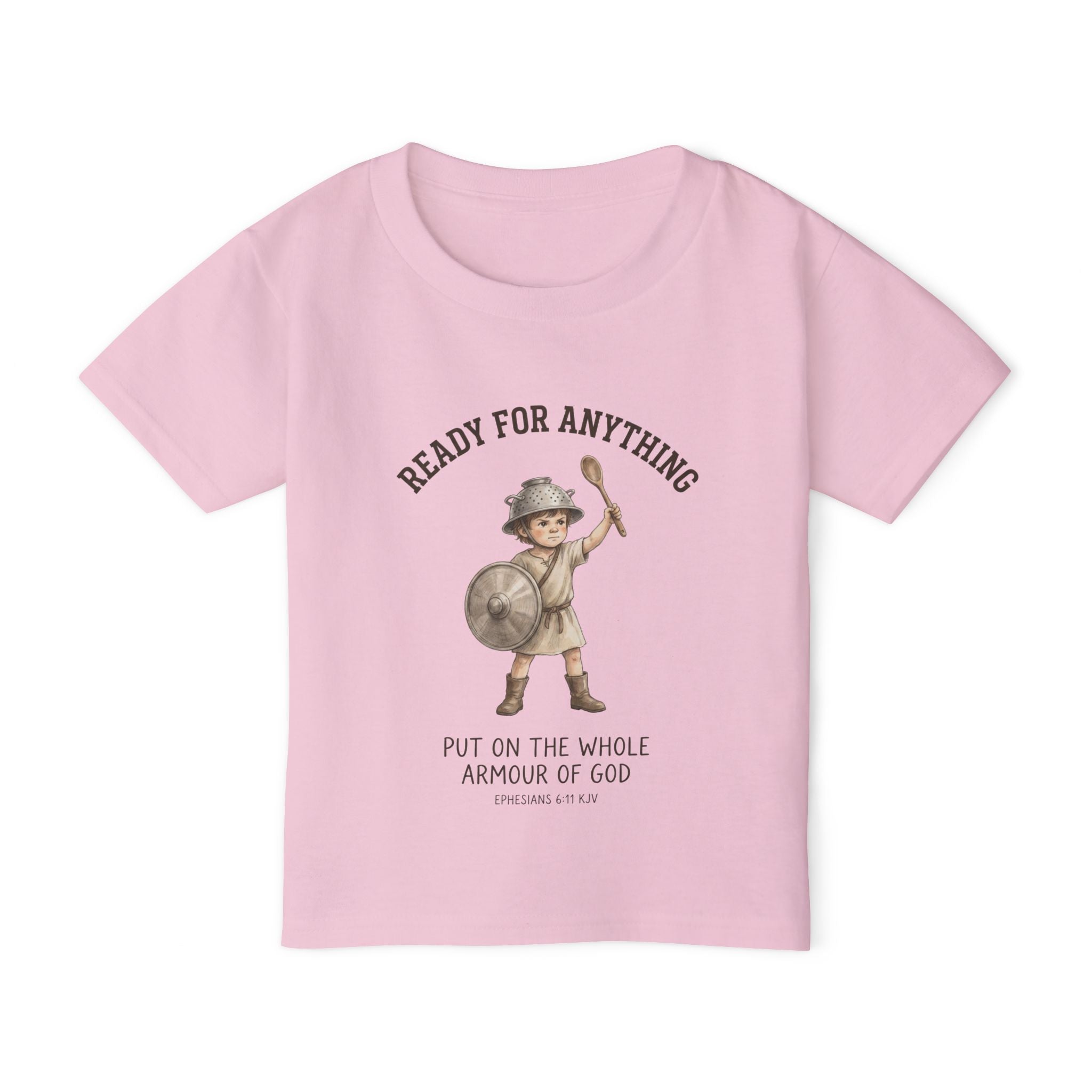 'Ready for Anything' - Armor of God Toddlers Tee in Light Pink – Kids clothes | Little Ark | Christian Clothing Brand