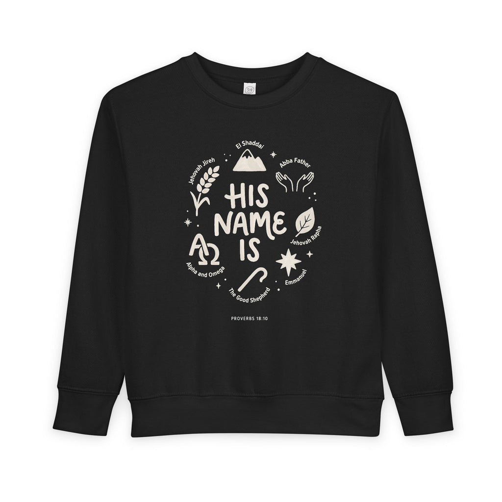 'His Name Is' Toddler Crewneck Sweatshirt – Kids clothes | Little Ark | Christian Clothing Brand